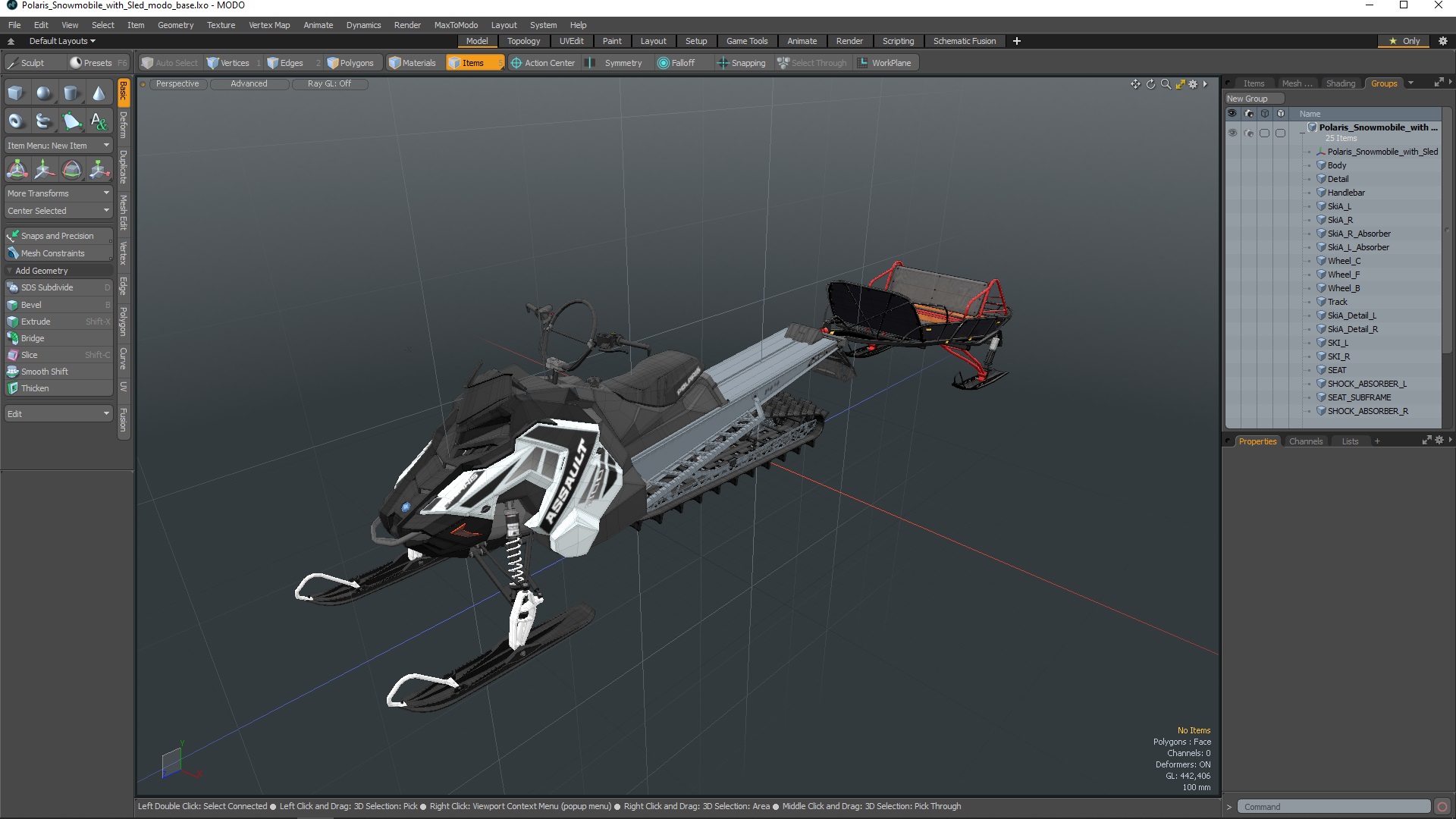 3D Polaris Snowmobile with Sled model