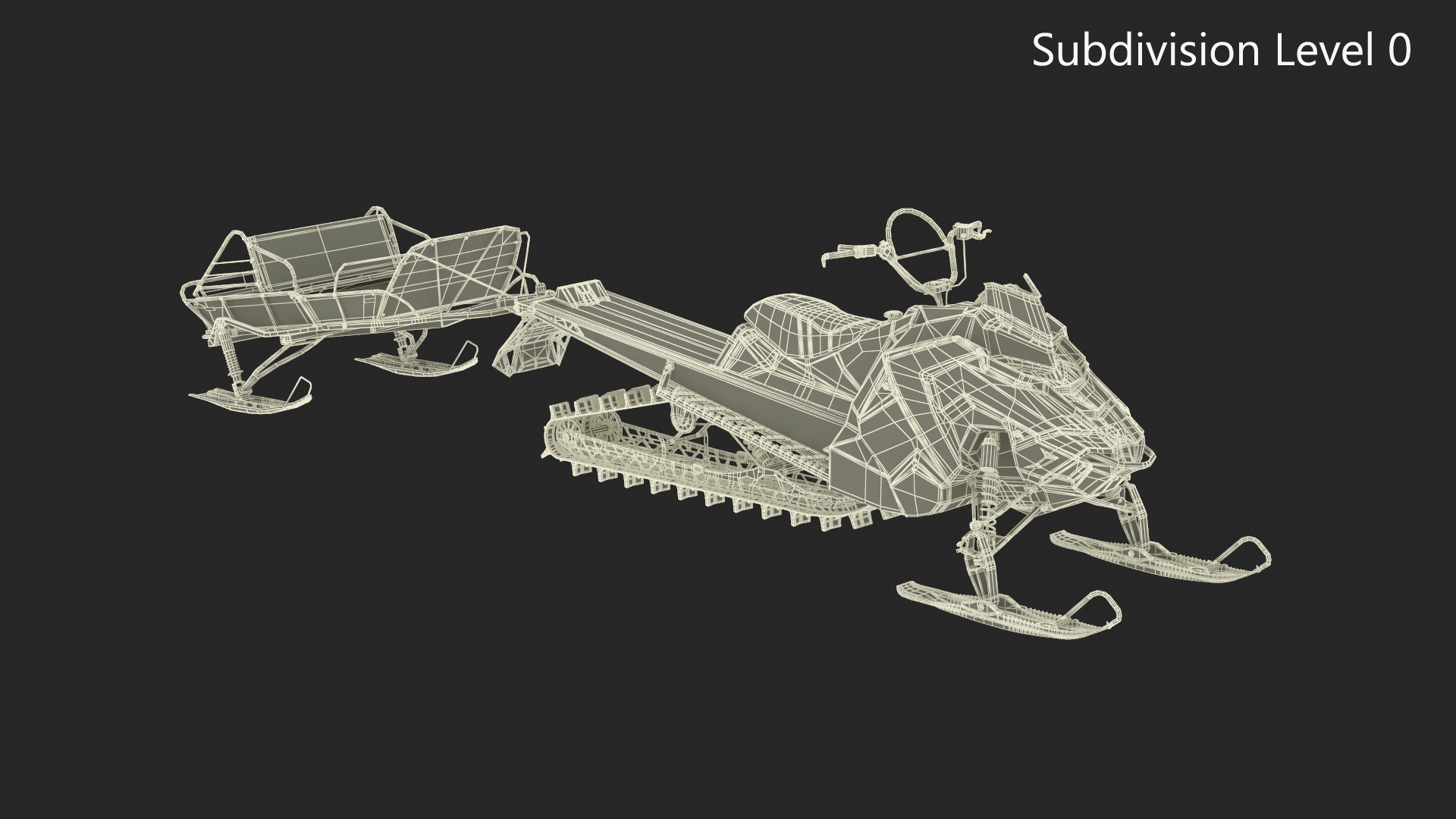 3D Polaris Snowmobile with Sled model
