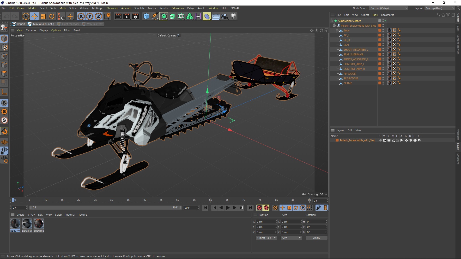 3D Polaris Snowmobile with Sled model