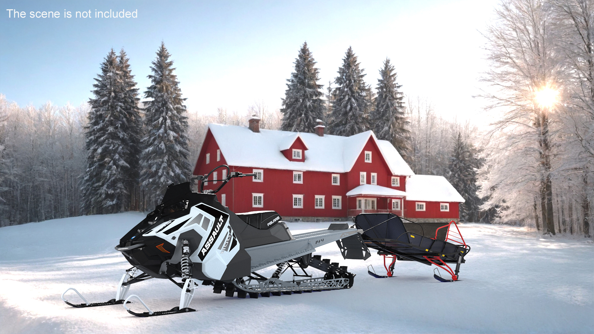 3D Polaris Snowmobile with Sled model