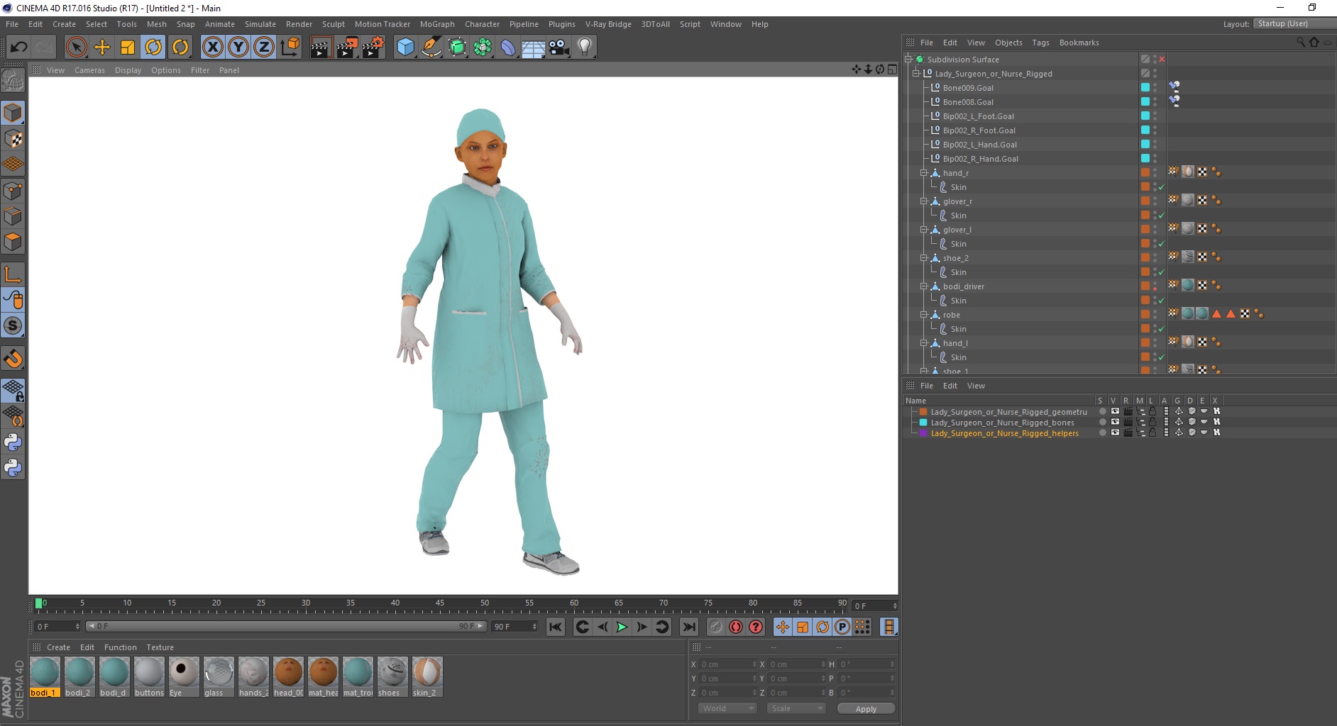 Lady Surgeon or Nurse Rigged for Cinema 4D 3D