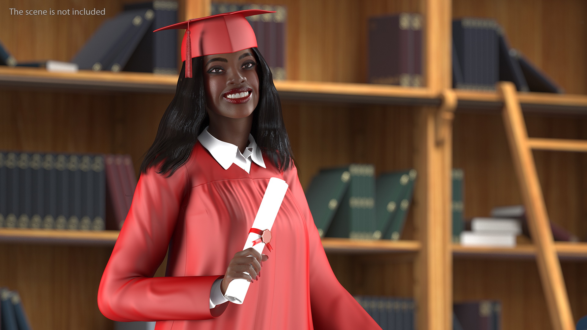 3D Dark Skin Graduation Gown Woman Rigged model