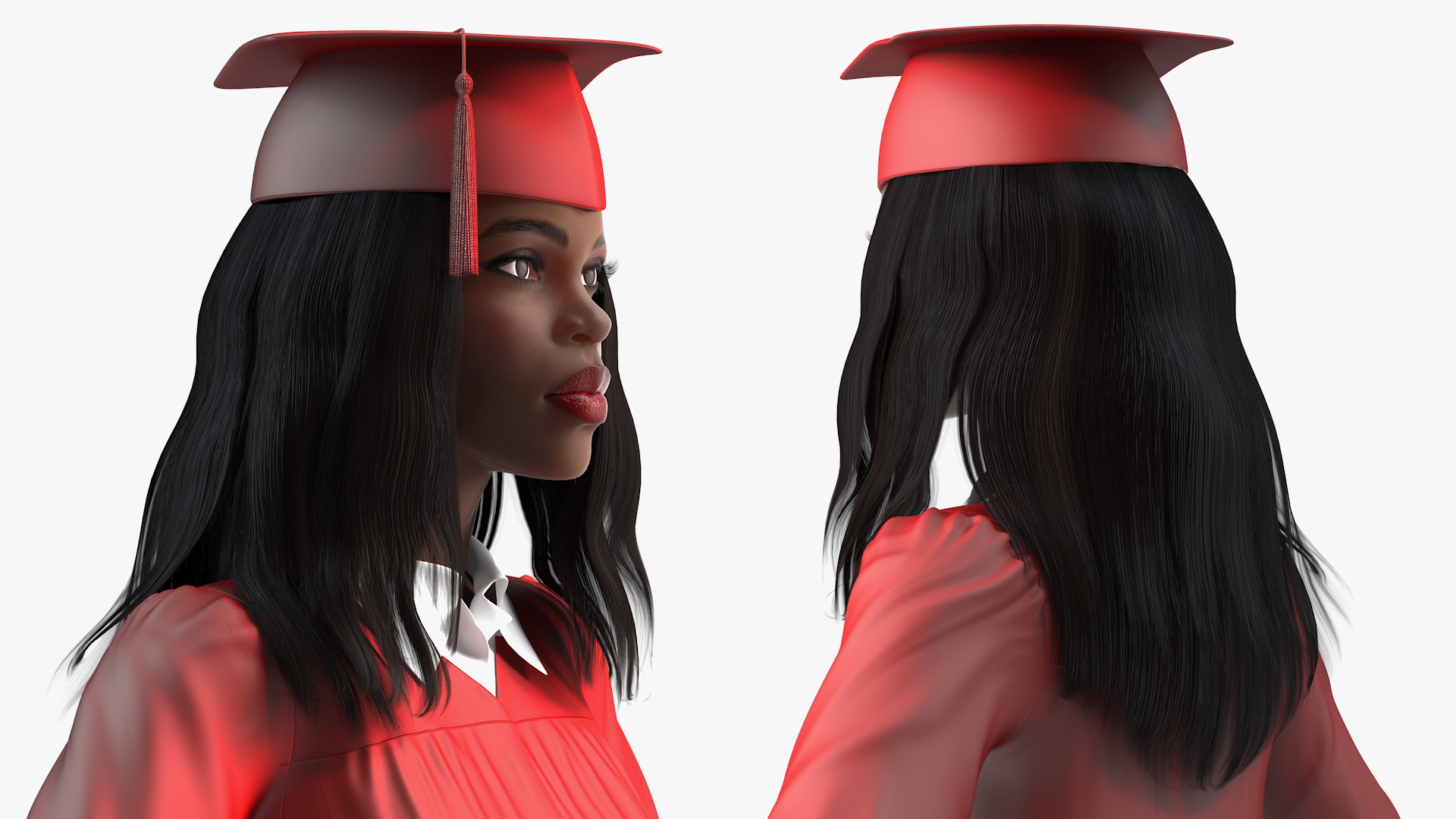 3D Dark Skin Graduation Gown Woman Rigged model