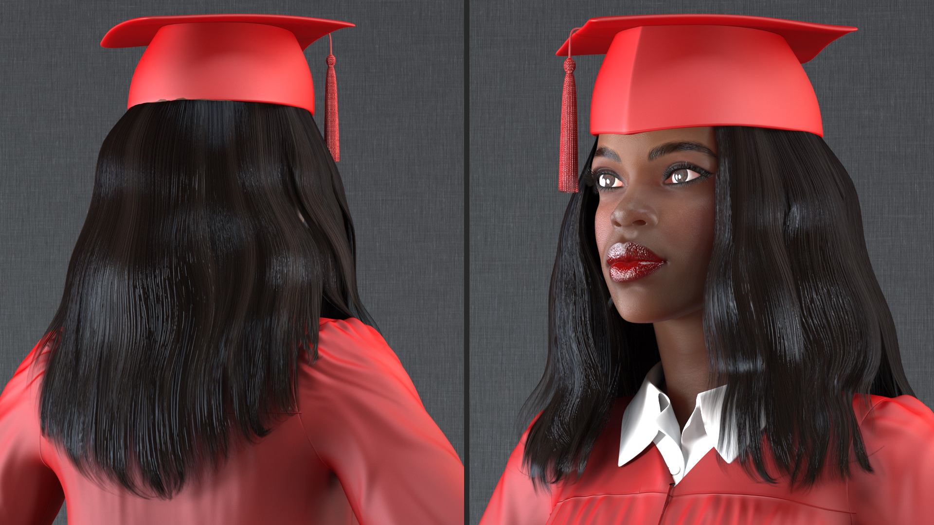 3D Dark Skin Graduation Gown Woman Rigged model