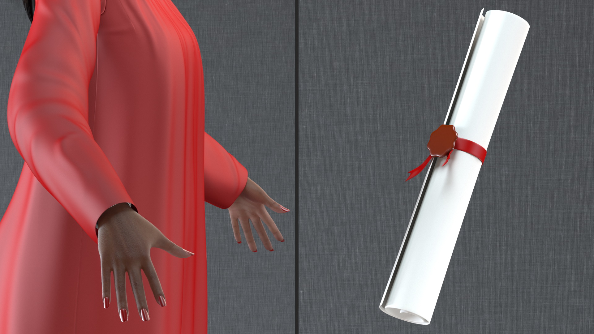 3D Dark Skin Graduation Gown Woman Rigged model