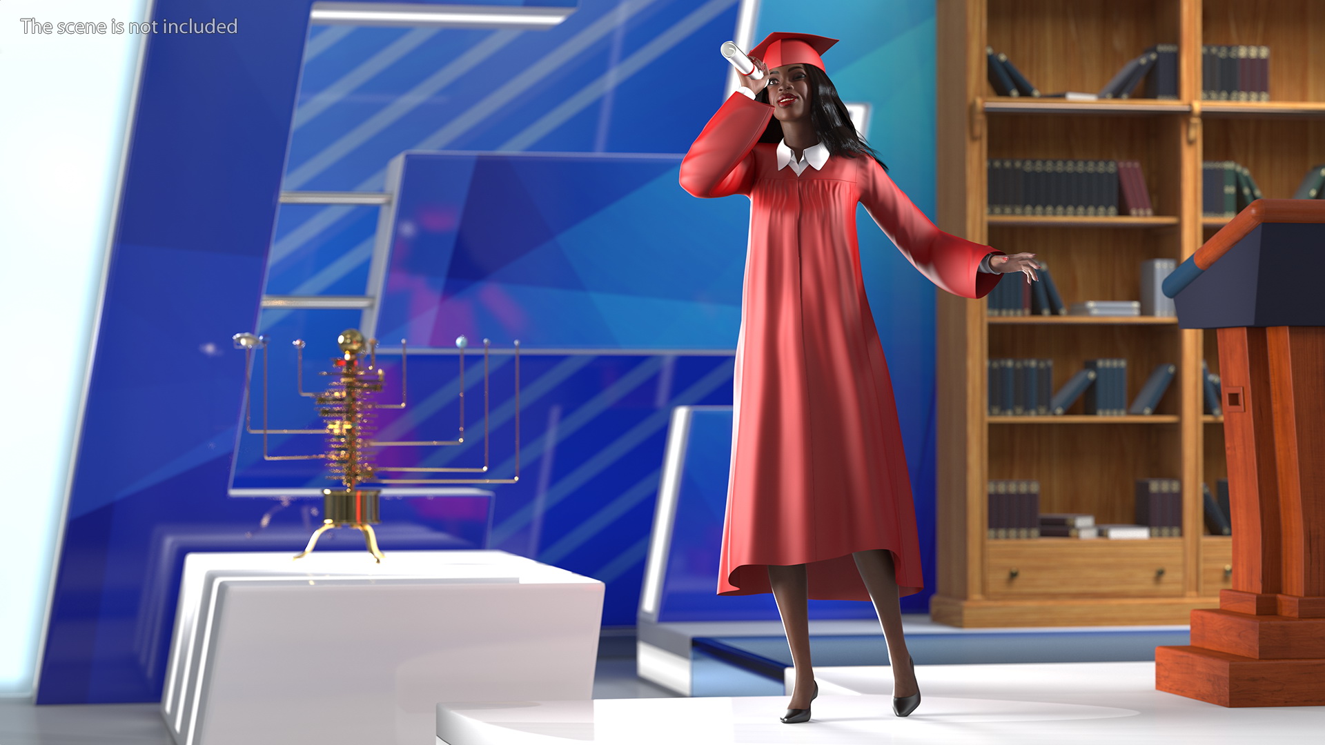 3D Dark Skin Graduation Gown Woman Rigged model