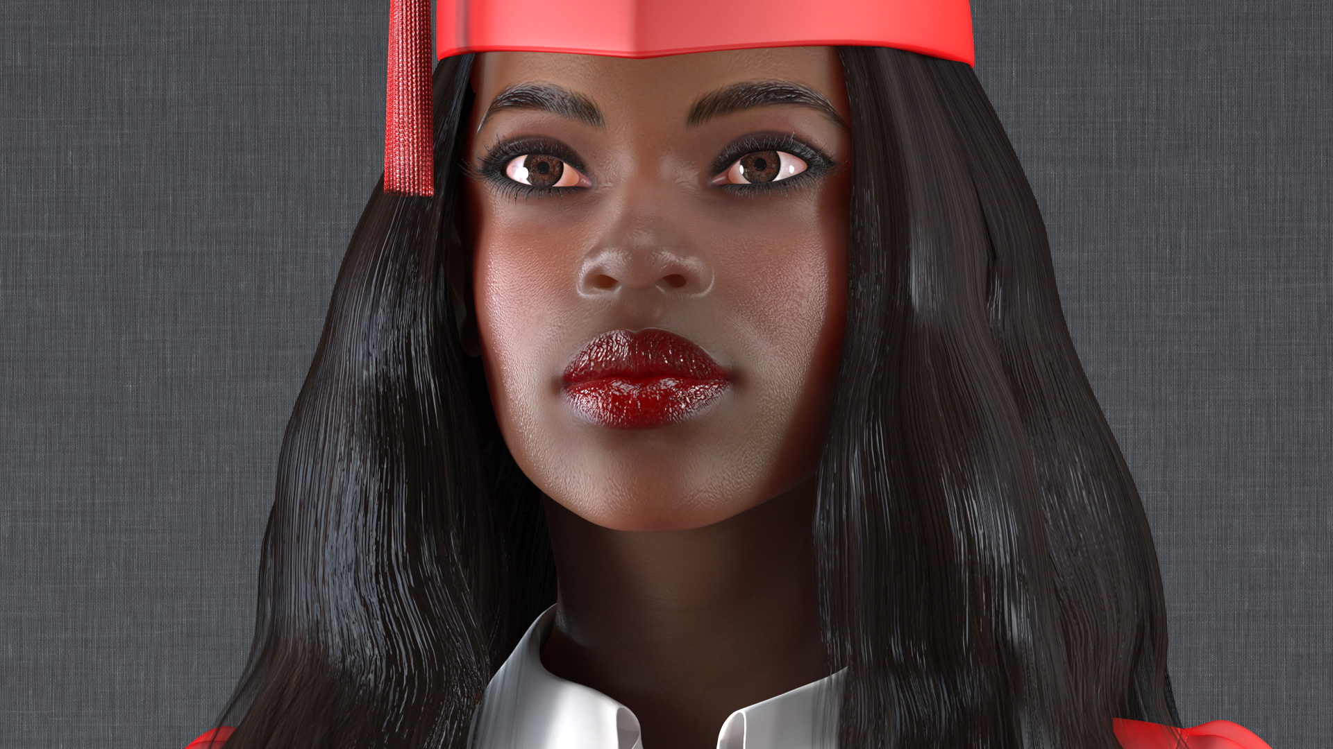 3D Dark Skin Graduation Gown Woman Rigged model