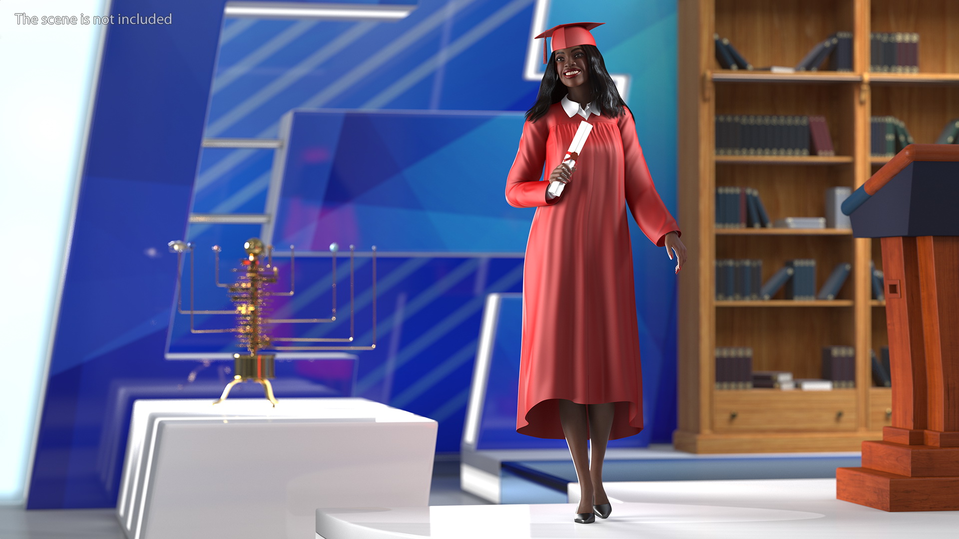 3D Dark Skin Graduation Gown Woman Rigged model