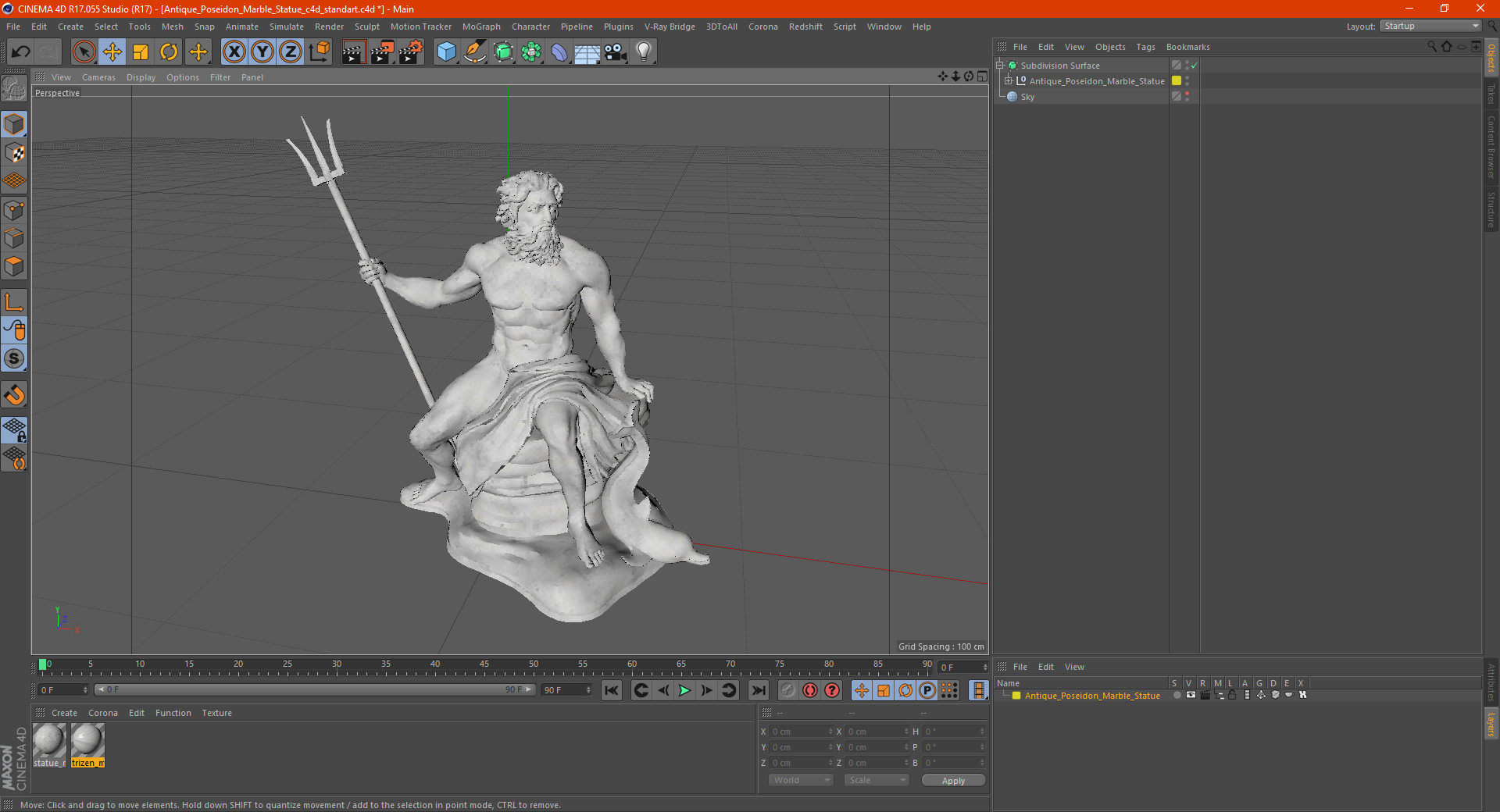 3D model Antique Poseidon Marble Statue