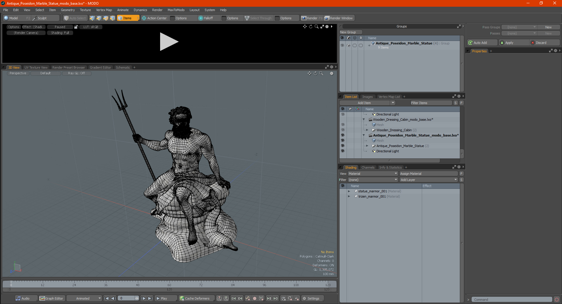 3D model Antique Poseidon Marble Statue