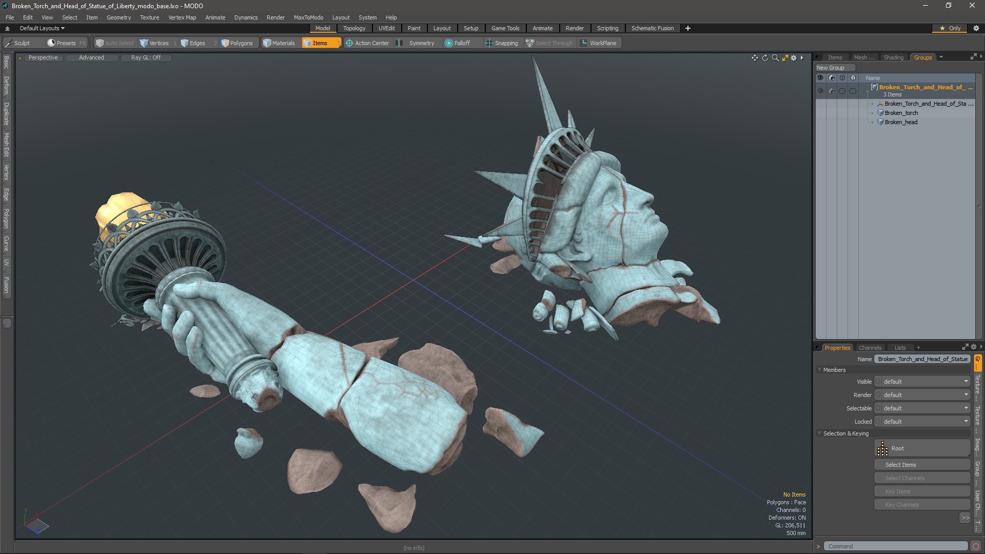 Broken Torch and Head of Statue of Liberty 3D