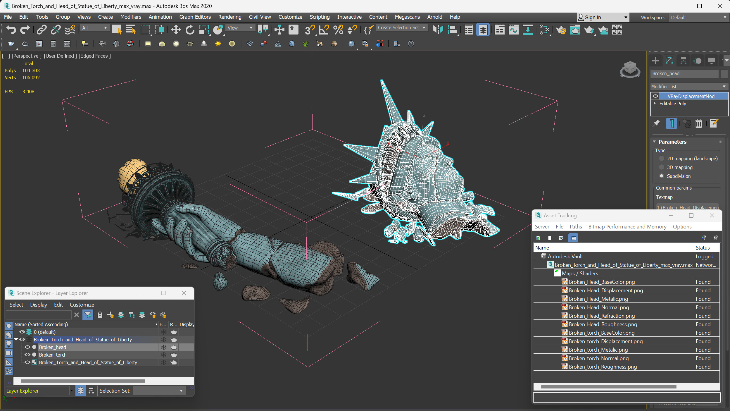 Broken Torch and Head of Statue of Liberty 3D