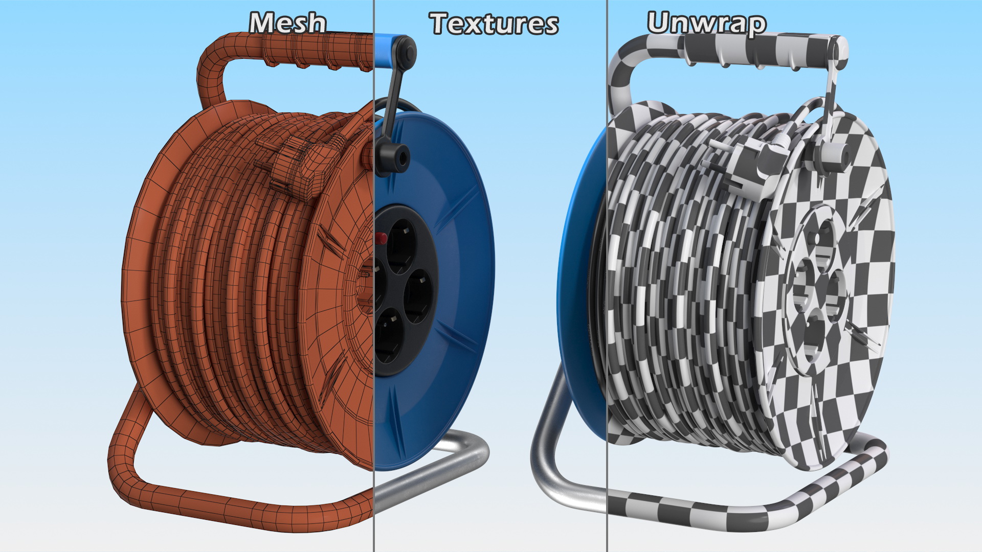 3D Extension Cord Reel with 4 Electrical Power Outlets