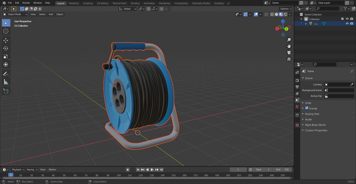 3D Extension Cord Reel with 4 Electrical Power Outlets