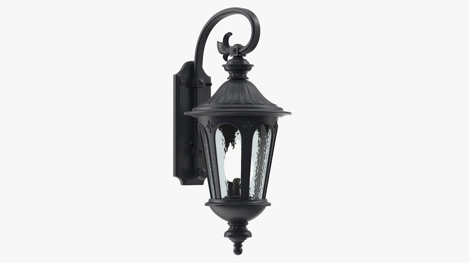 3D Black Vintage Outdoor Wall Lantern Switched On