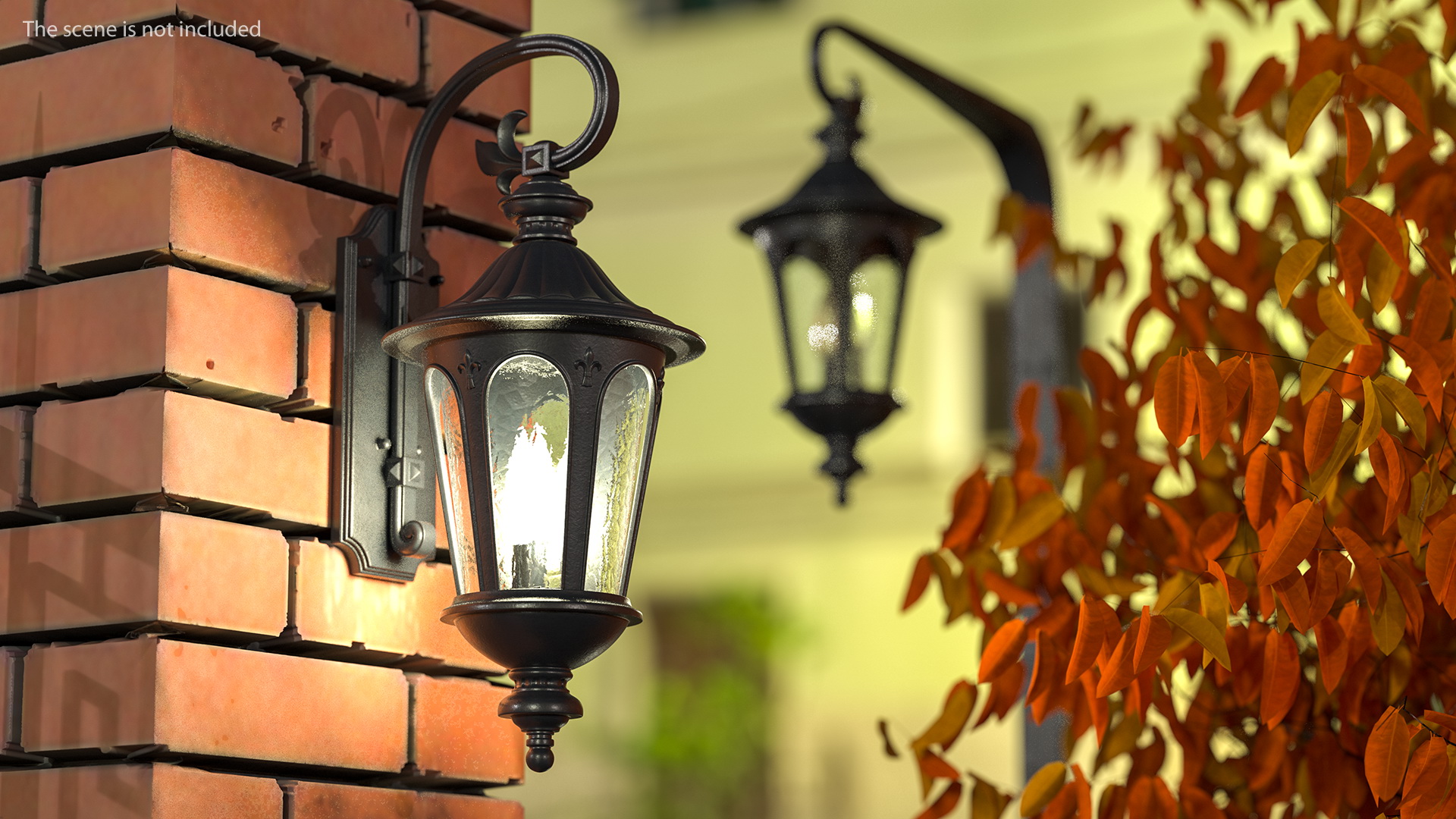 3D Black Vintage Outdoor Wall Lantern Switched On