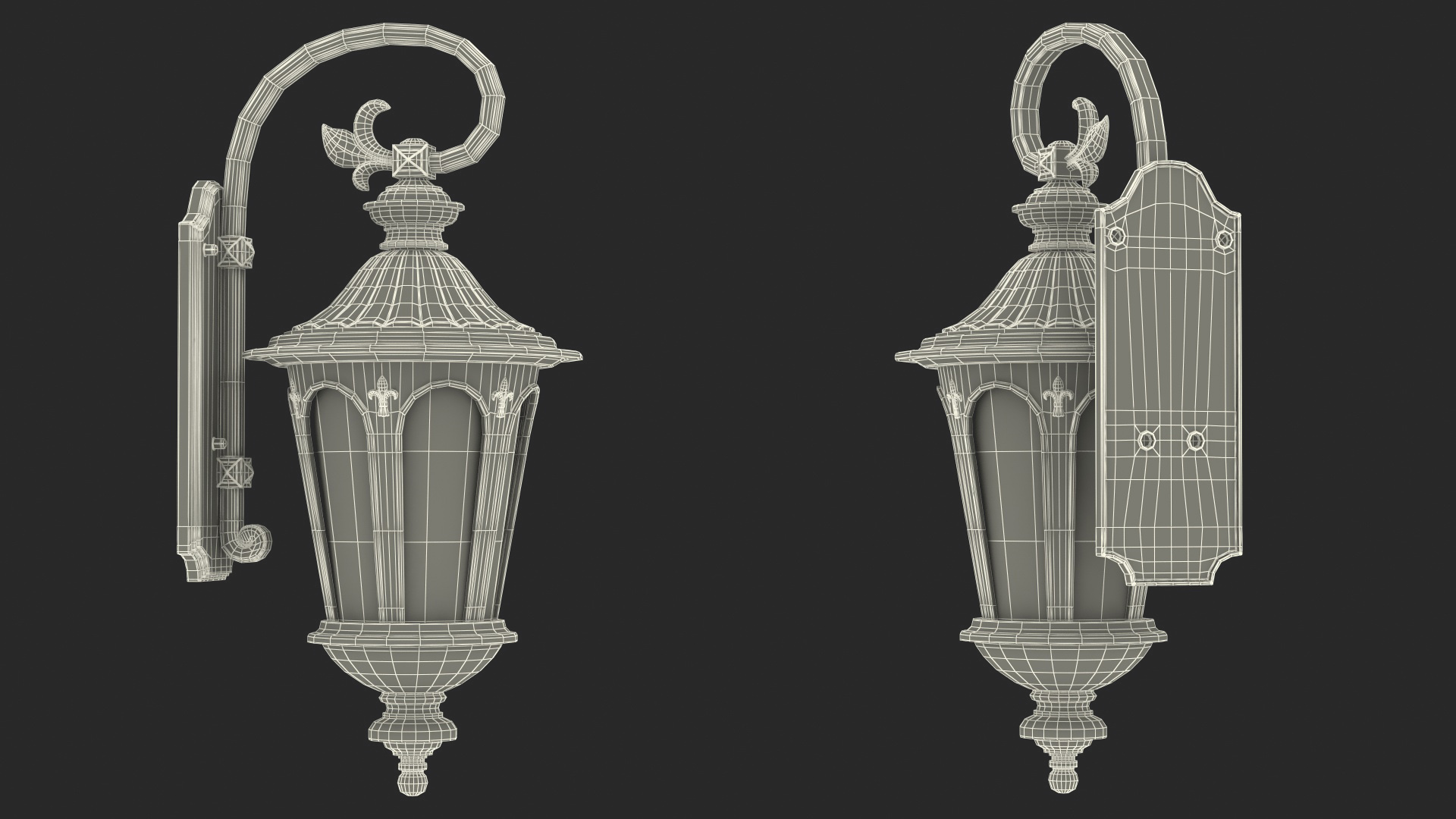 3D Black Vintage Outdoor Wall Lantern Switched On