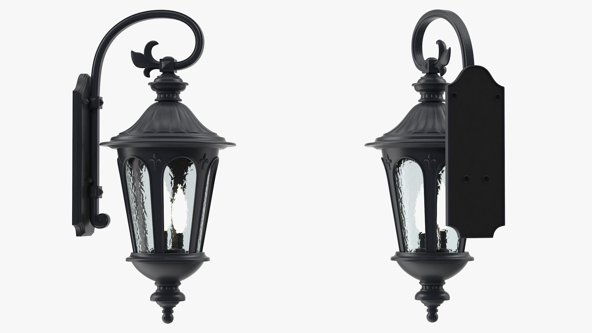 3D Black Vintage Outdoor Wall Lantern Switched On