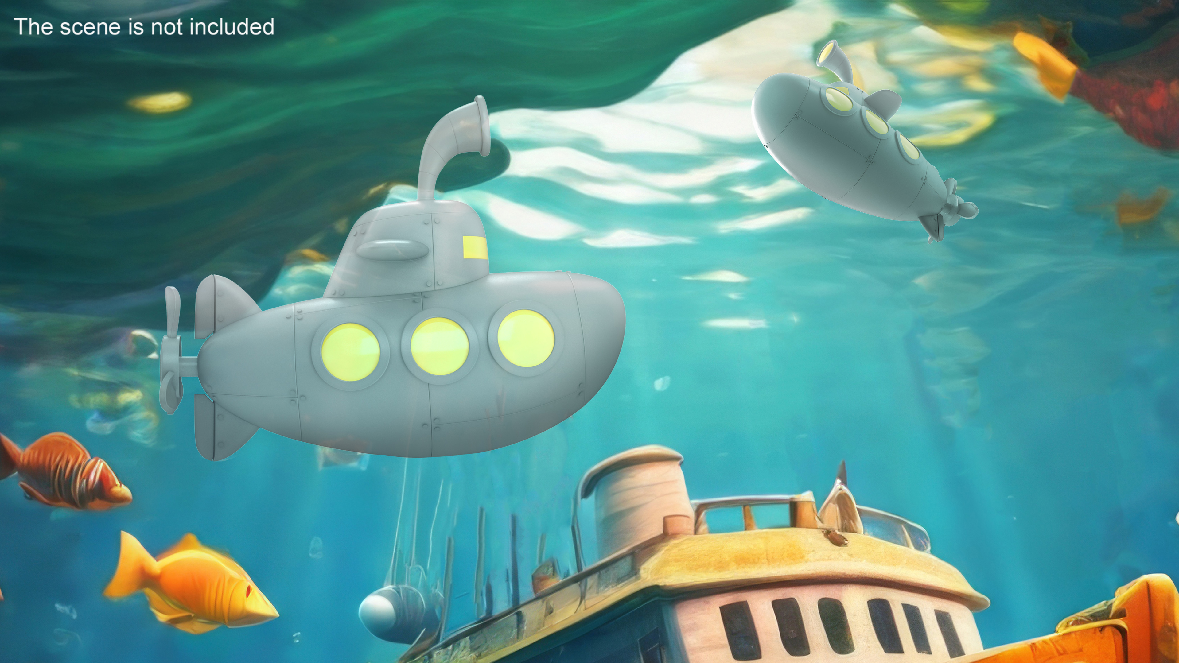 Submarine Cartoon Grey Rigged 3D model