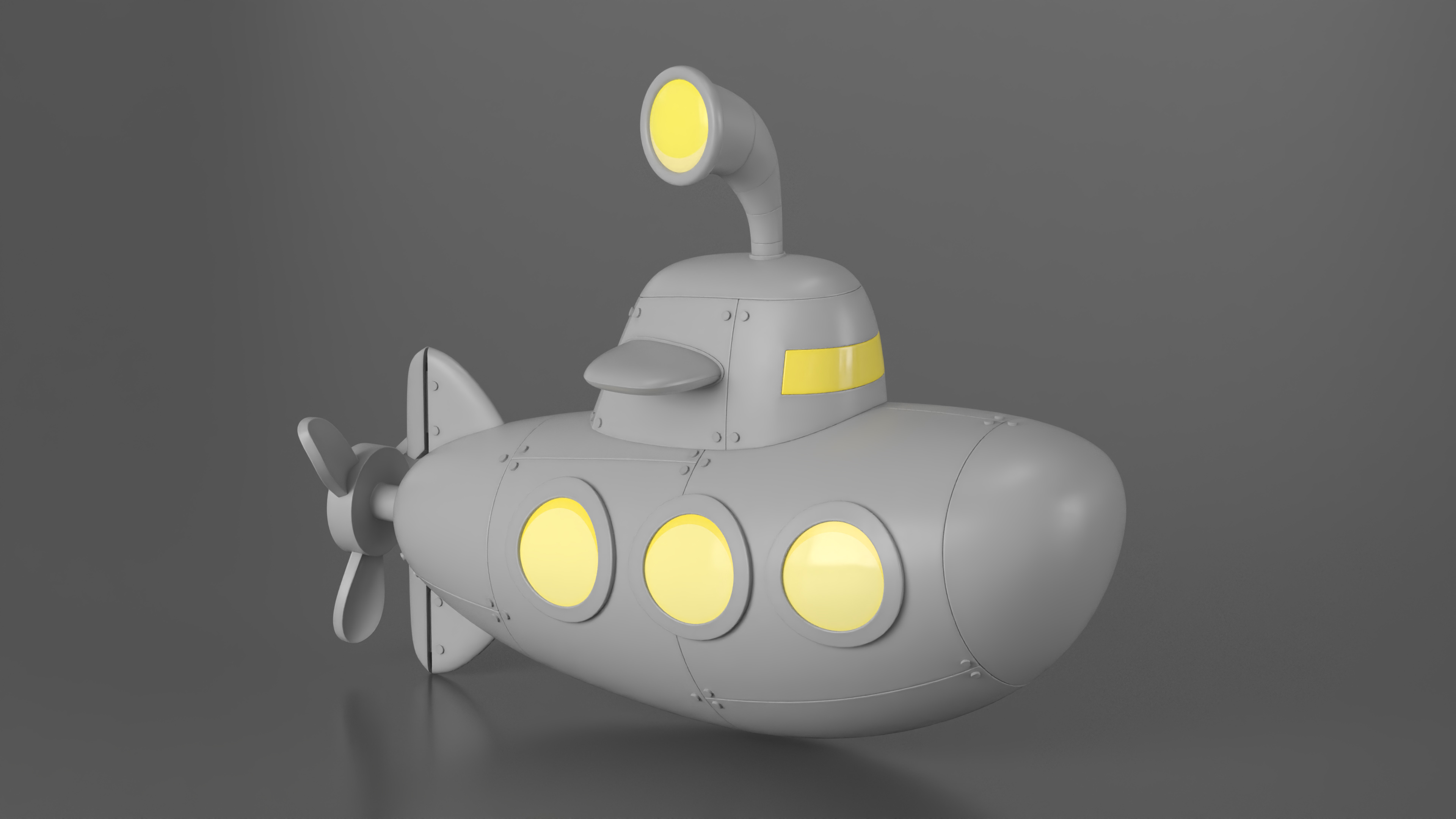 Submarine Cartoon Grey Rigged 3D model