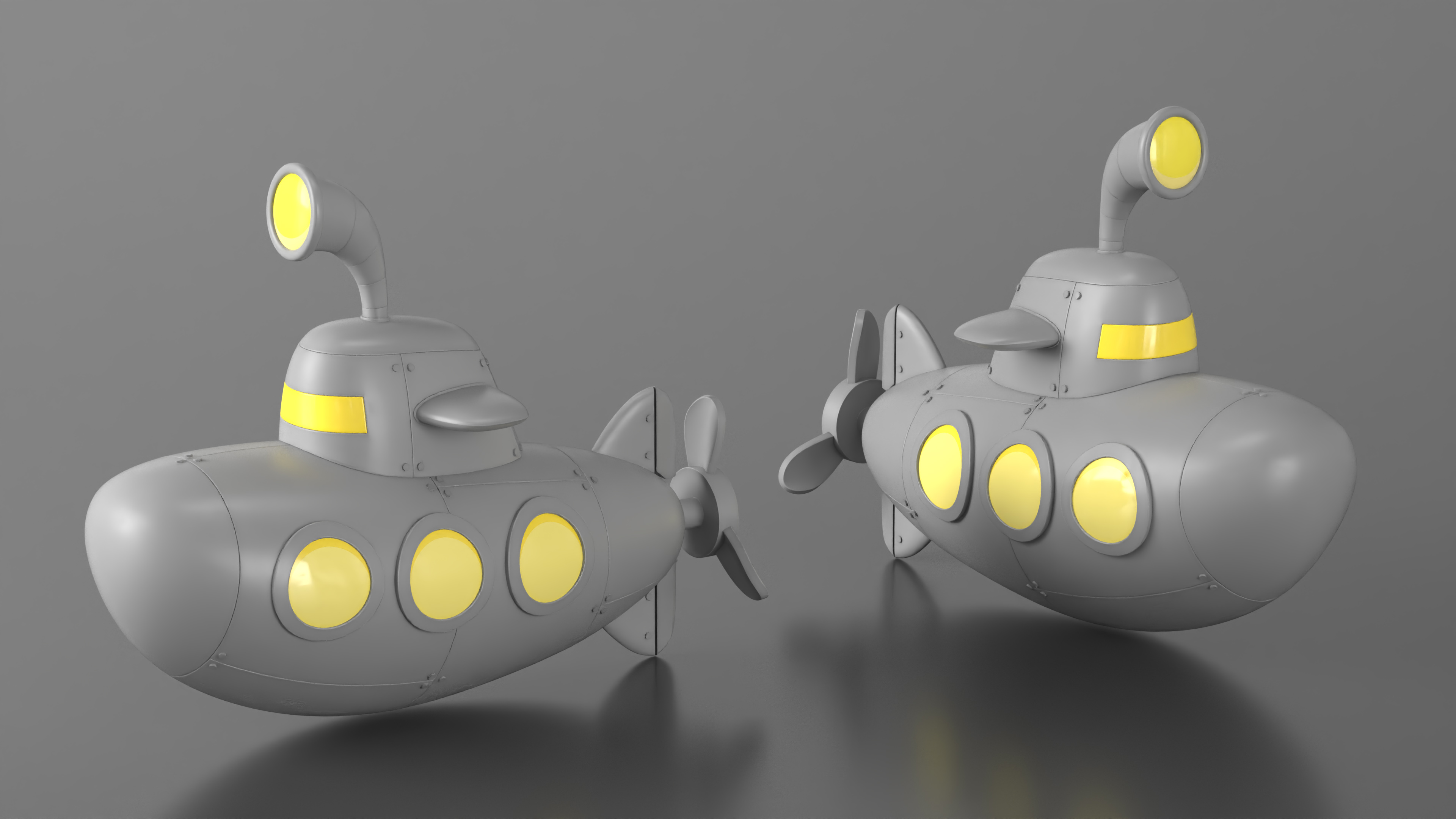 Submarine Cartoon Grey Rigged 3D model
