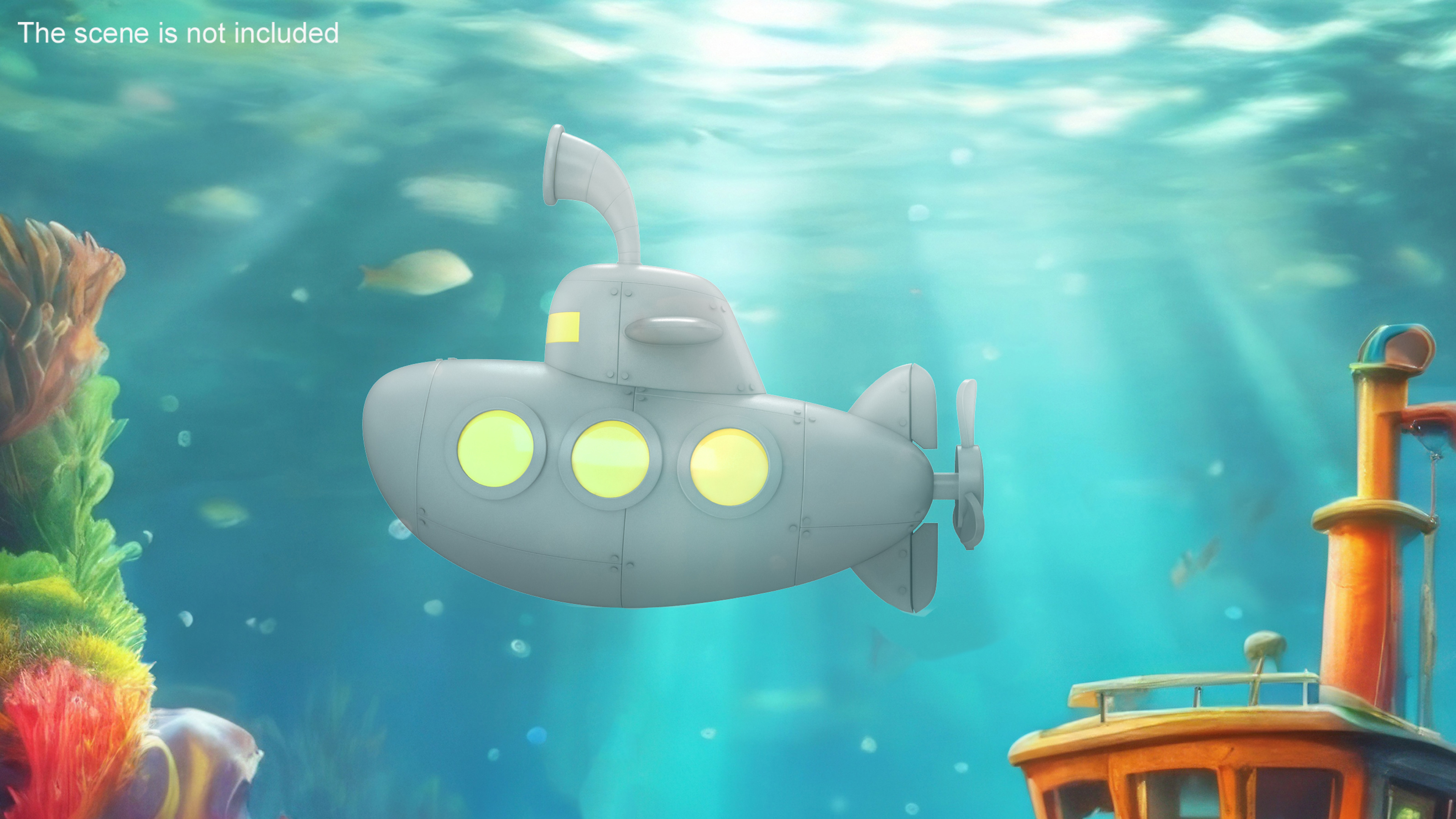 Submarine Cartoon Grey Rigged 3D model