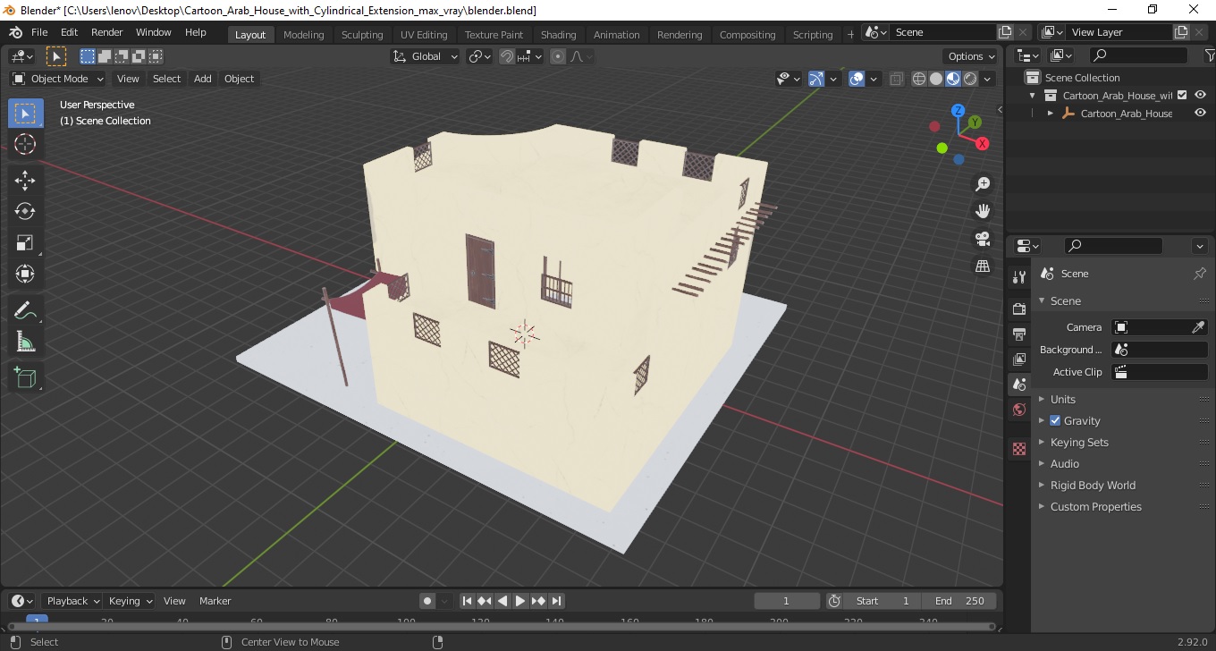3D model Cartoon Arab House with Cylindrical Extension