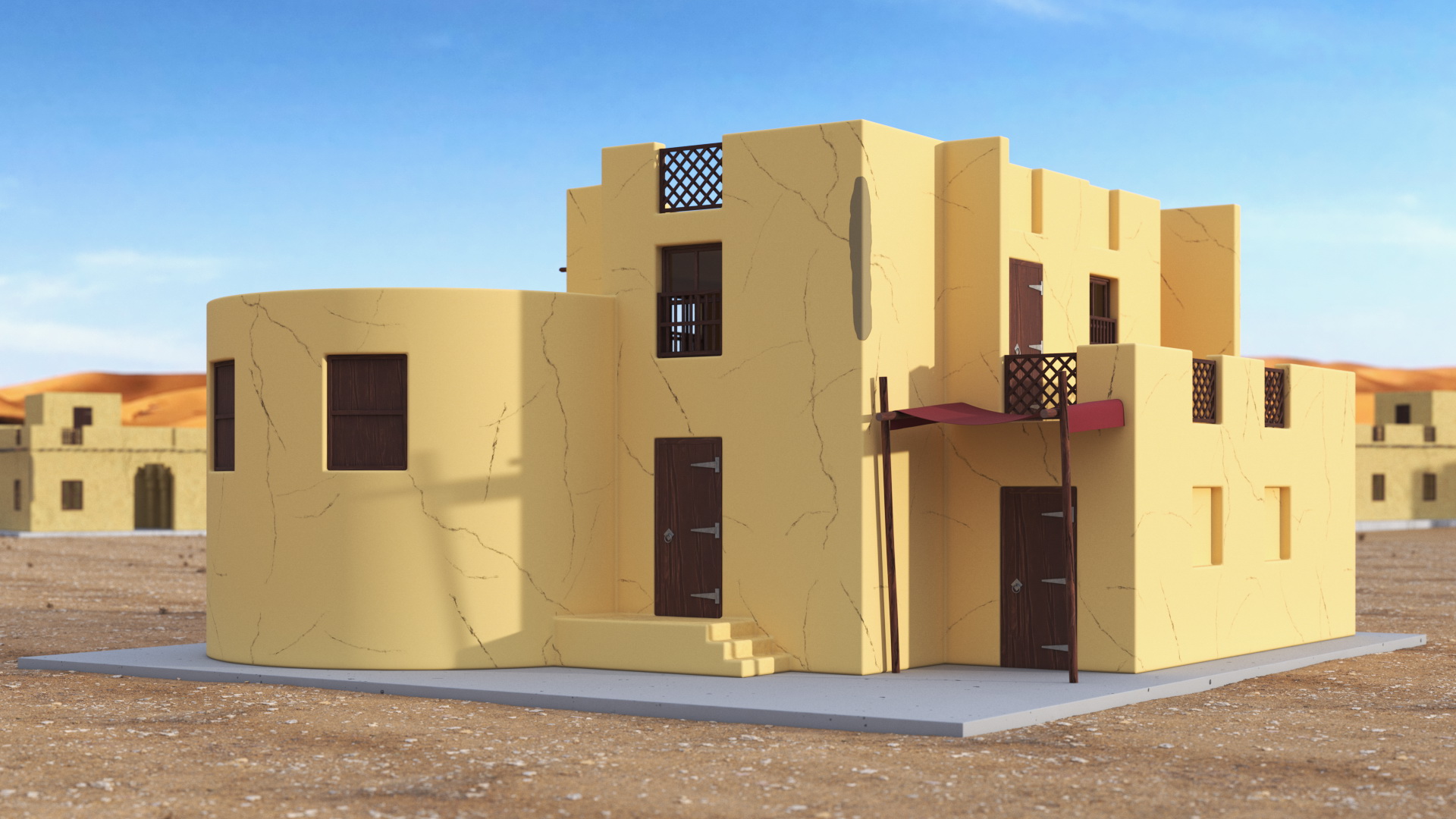 3D model Cartoon Arab House with Cylindrical Extension