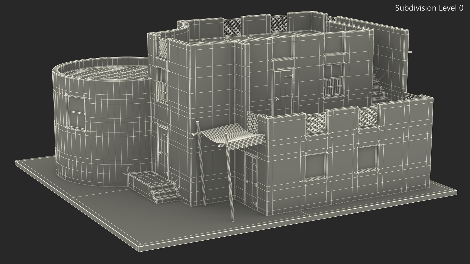 3D model Cartoon Arab House with Cylindrical Extension