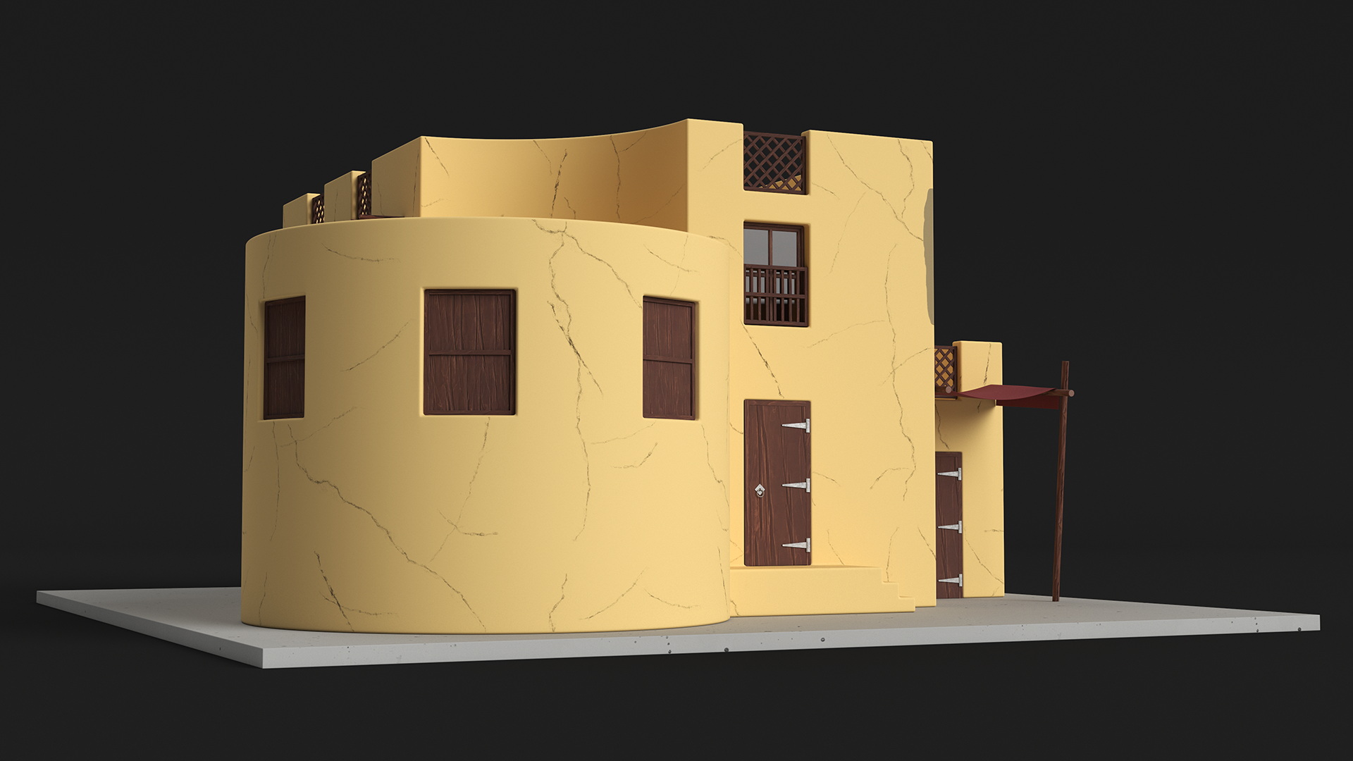 3D model Cartoon Arab House with Cylindrical Extension