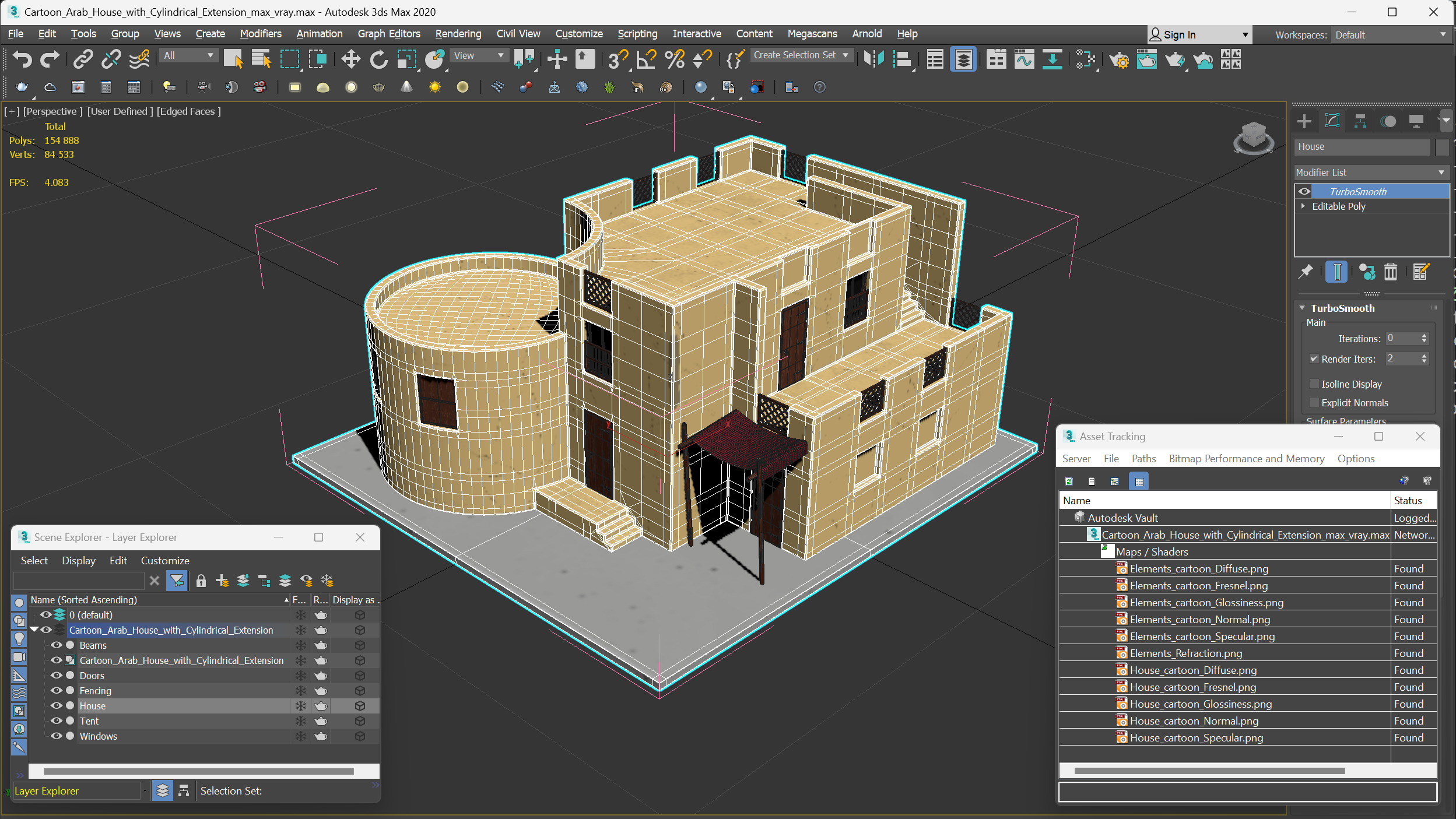 3D model Cartoon Arab House with Cylindrical Extension