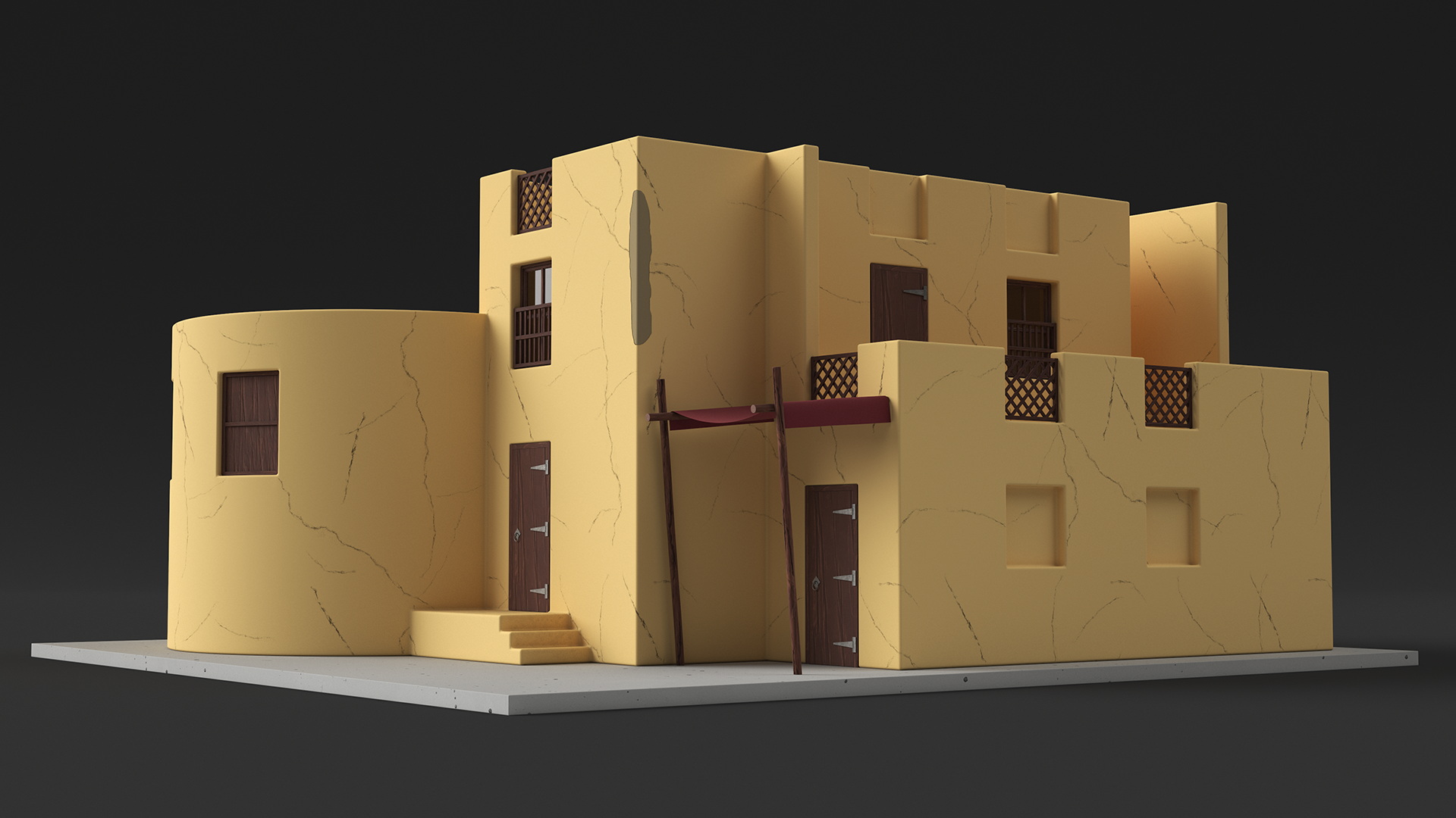 3D model Cartoon Arab House with Cylindrical Extension