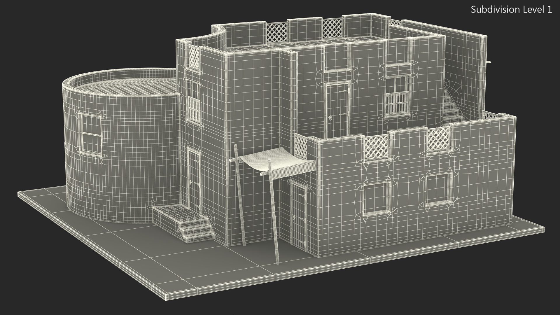 3D model Cartoon Arab House with Cylindrical Extension