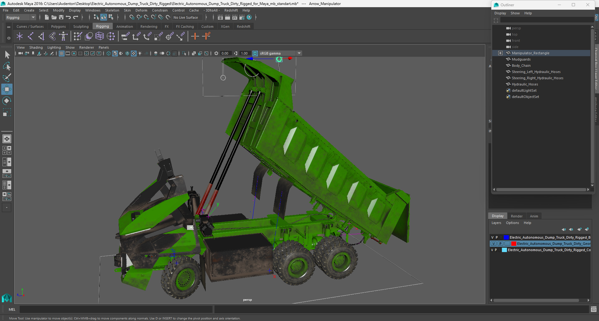 Electric Autonomous Dump Truck Dirty Rigged for Maya 3D
