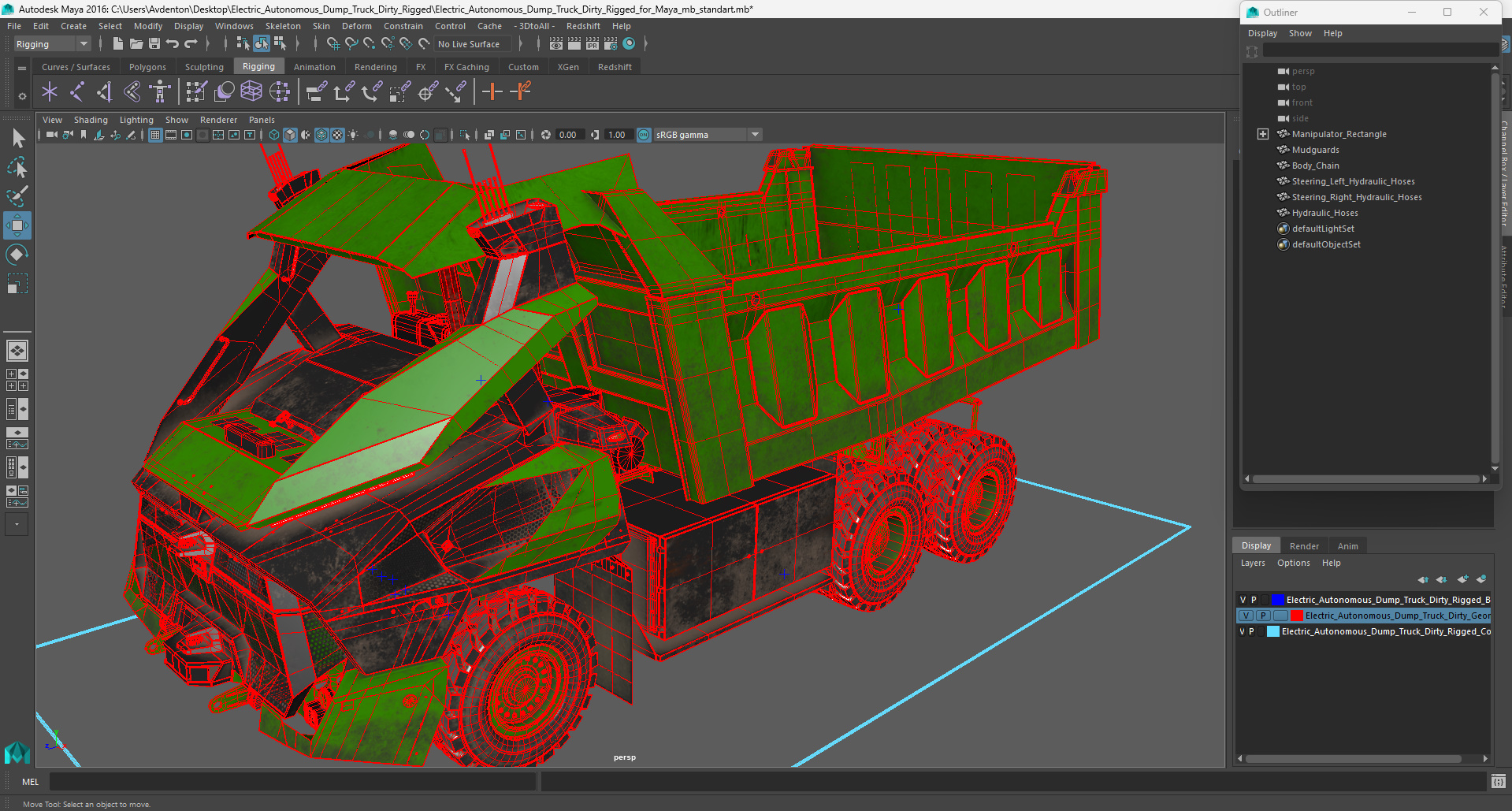 Electric Autonomous Dump Truck Dirty Rigged for Maya 3D