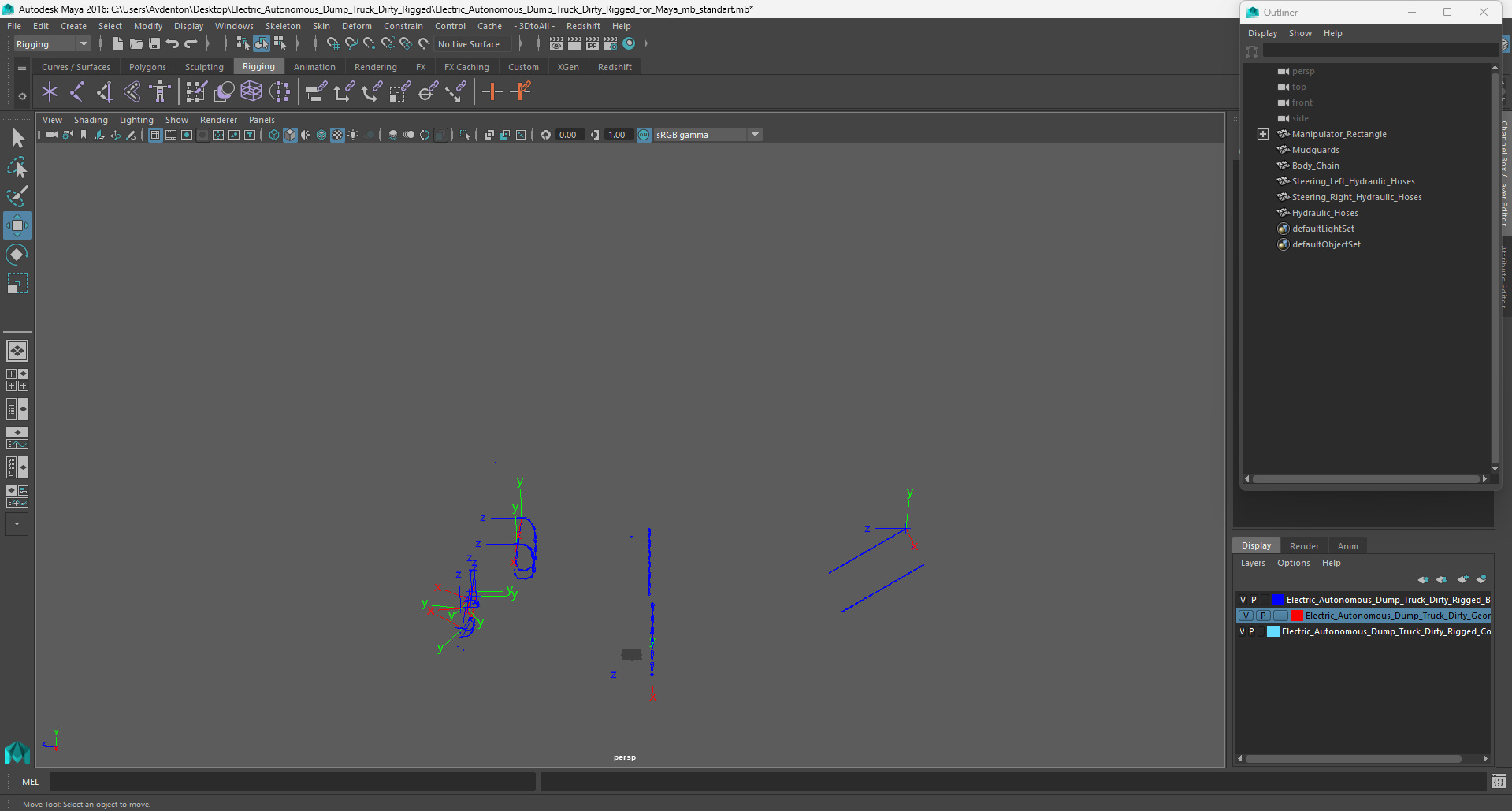 Electric Autonomous Dump Truck Dirty Rigged for Maya 3D