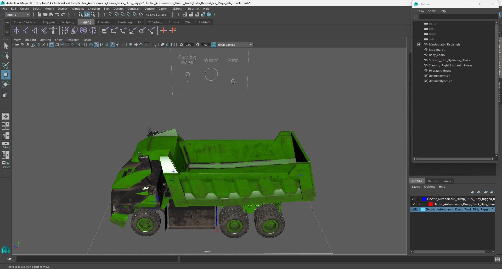 Electric Autonomous Dump Truck Dirty Rigged for Maya 3D