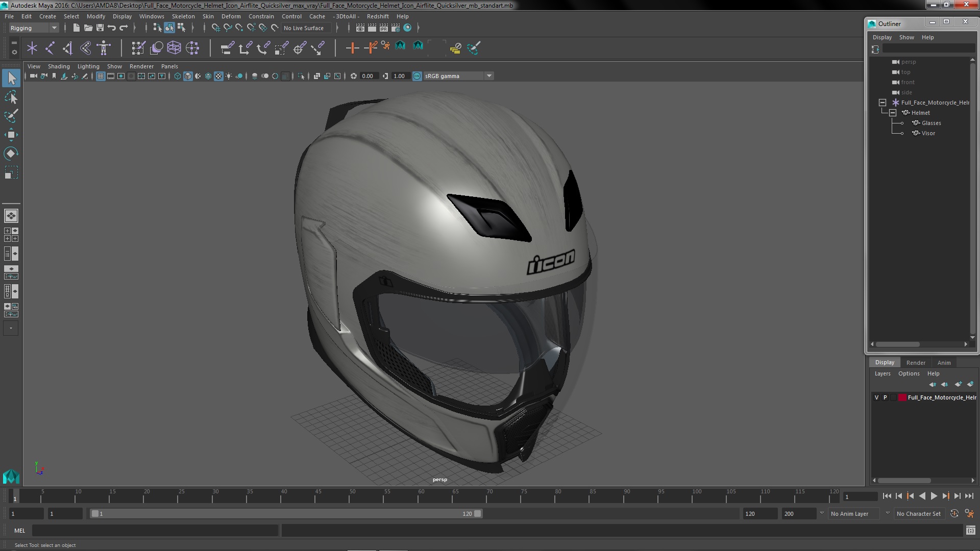 3D Full Face Motorcycle Helmet Icon Airflite Quicksilver model