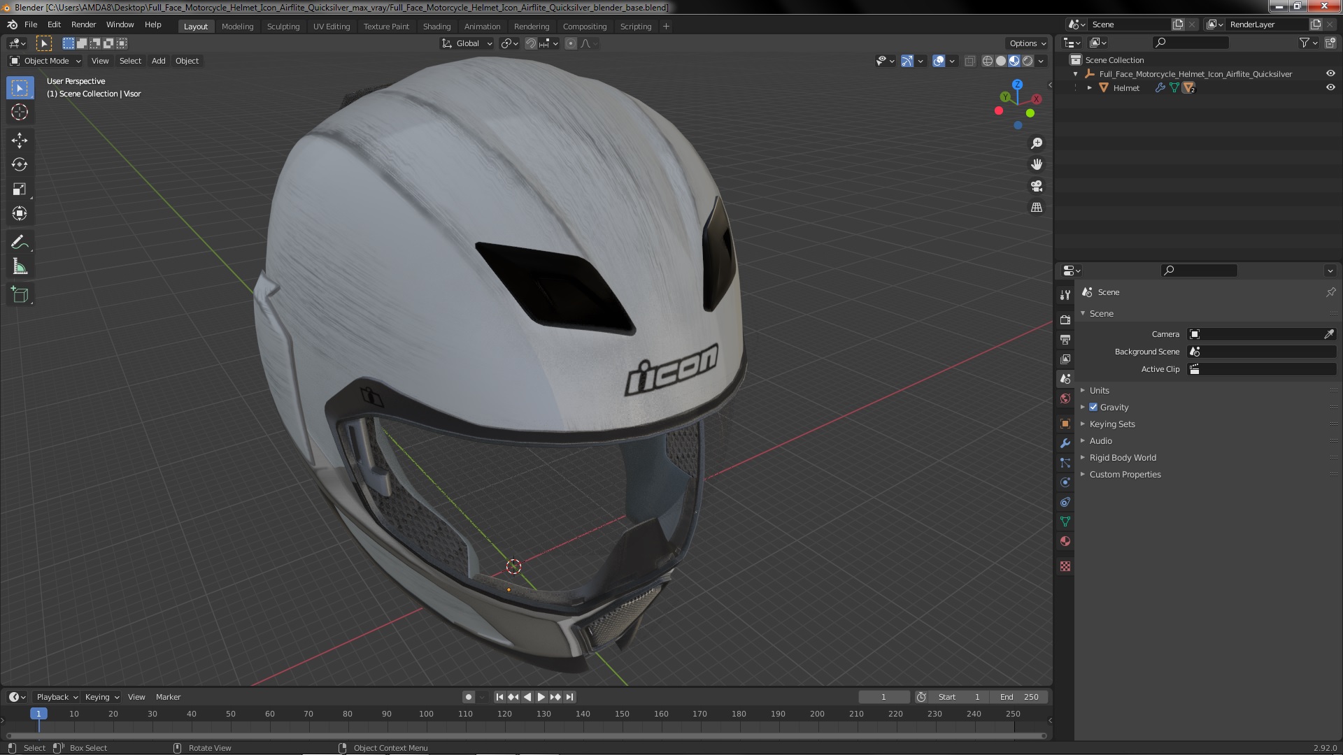 3D Full Face Motorcycle Helmet Icon Airflite Quicksilver model