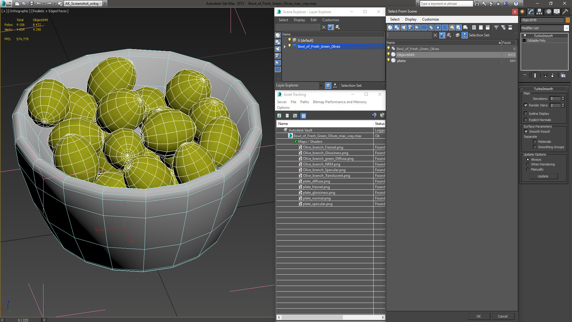 3D Bowl of Fresh Green Olives