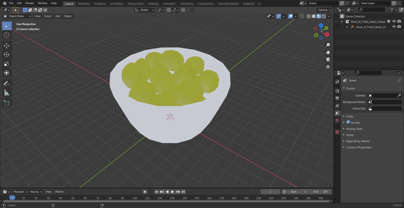 3D Bowl of Fresh Green Olives
