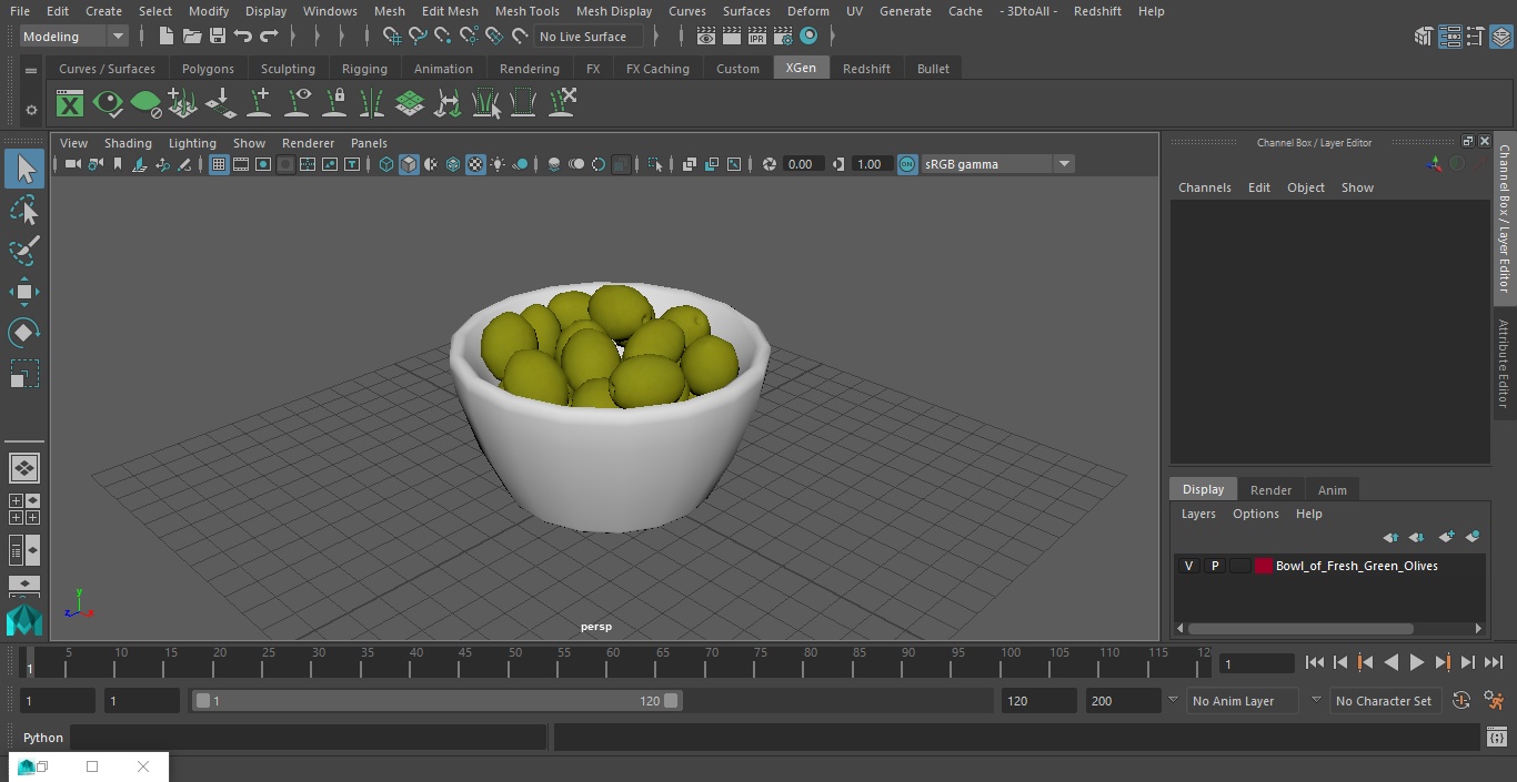 3D Bowl of Fresh Green Olives