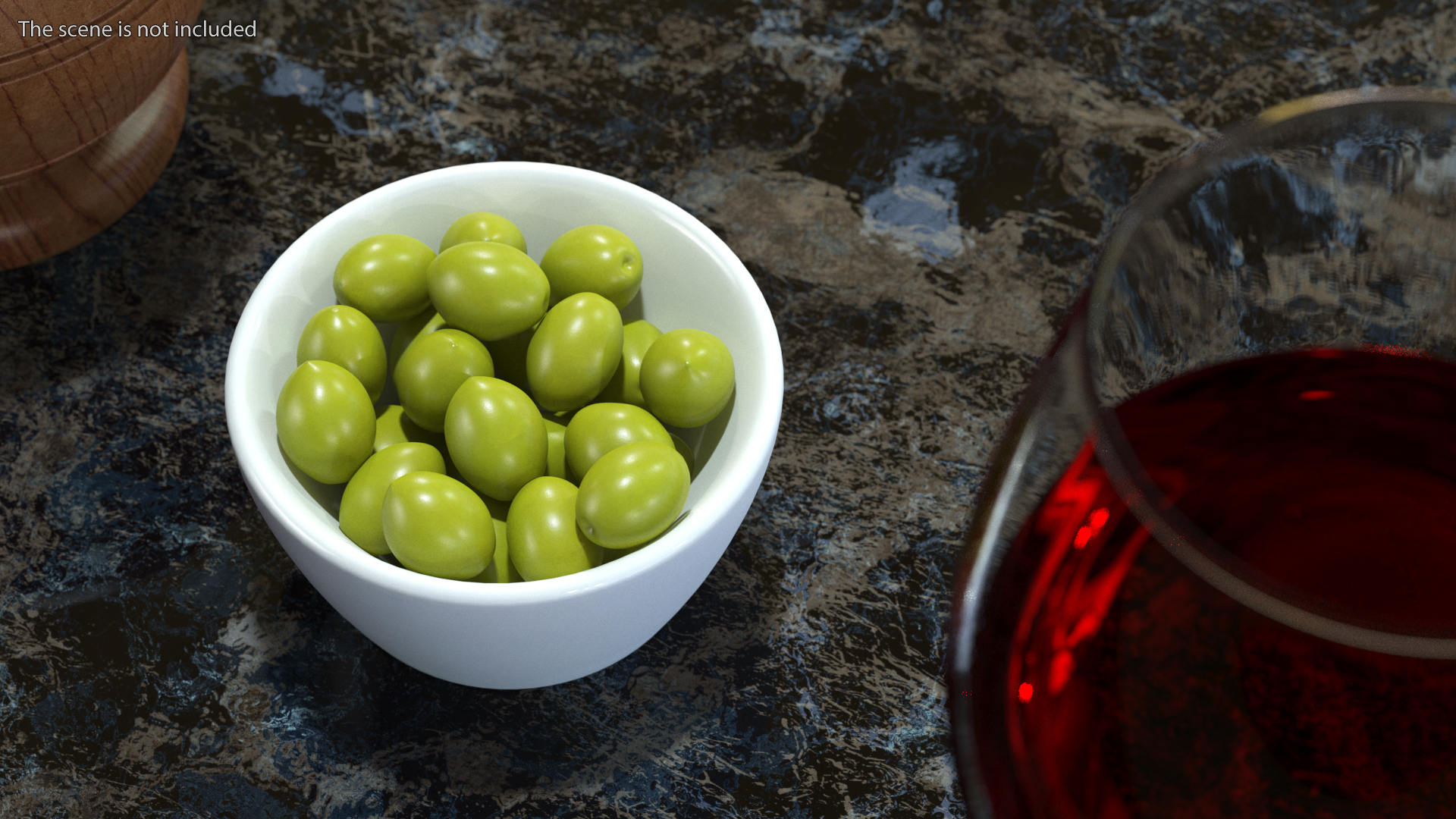 3D Bowl of Fresh Green Olives