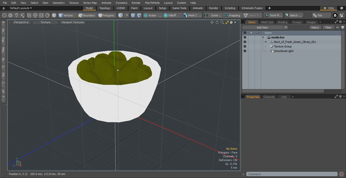 3D Bowl of Fresh Green Olives