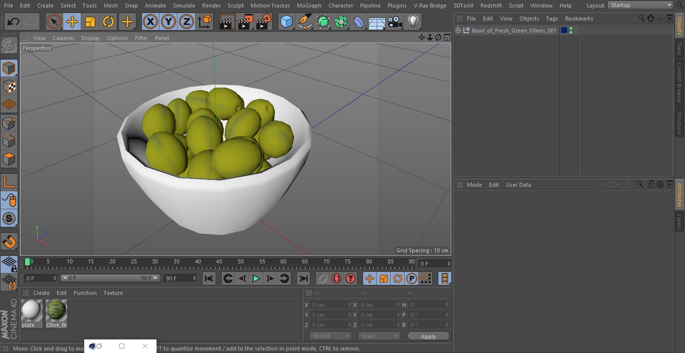 3D Bowl of Fresh Green Olives