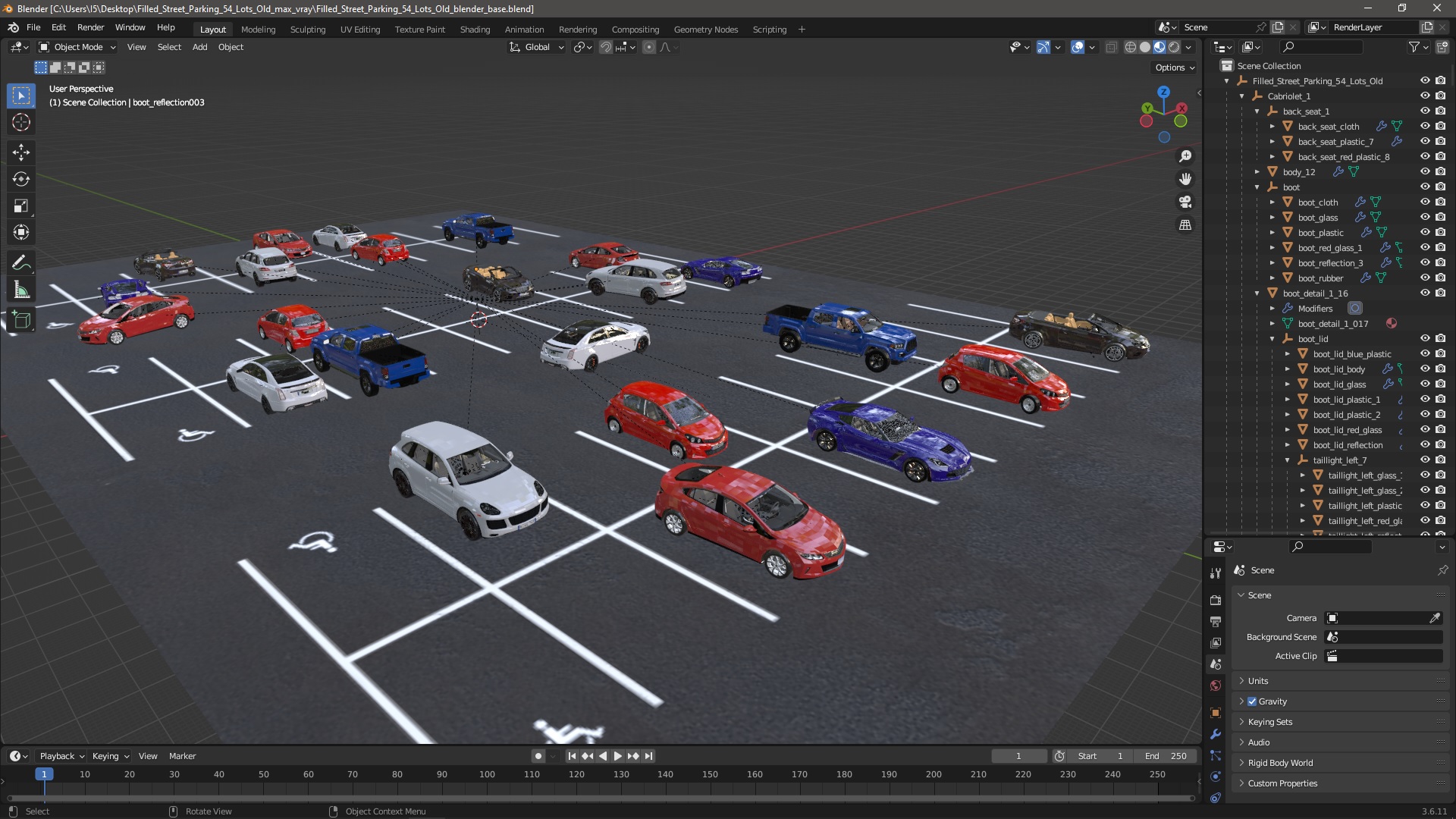 3D Filled Street Parking 54 Lots Old model