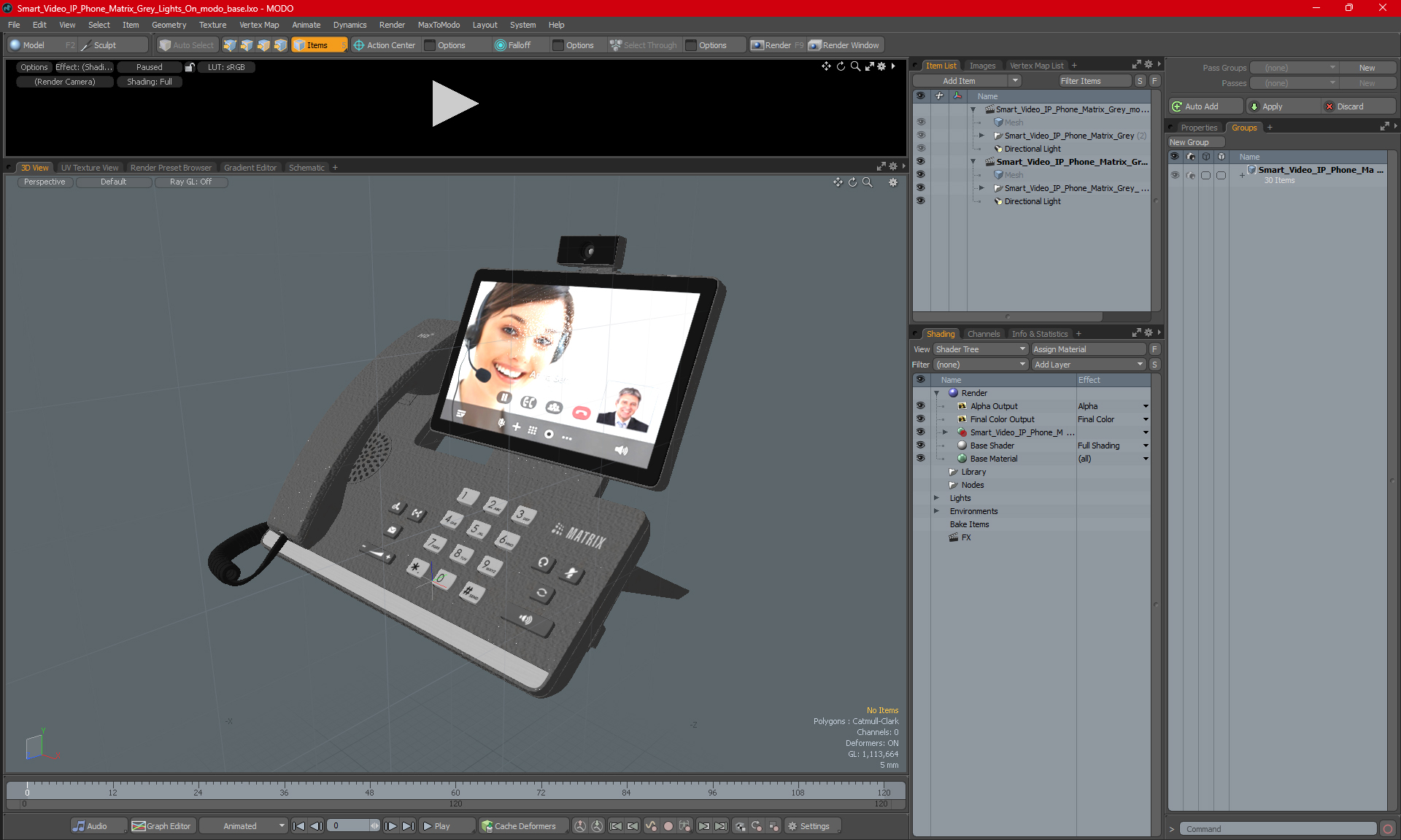 Smart Video IP Phone Matrix Grey Lights On 3D