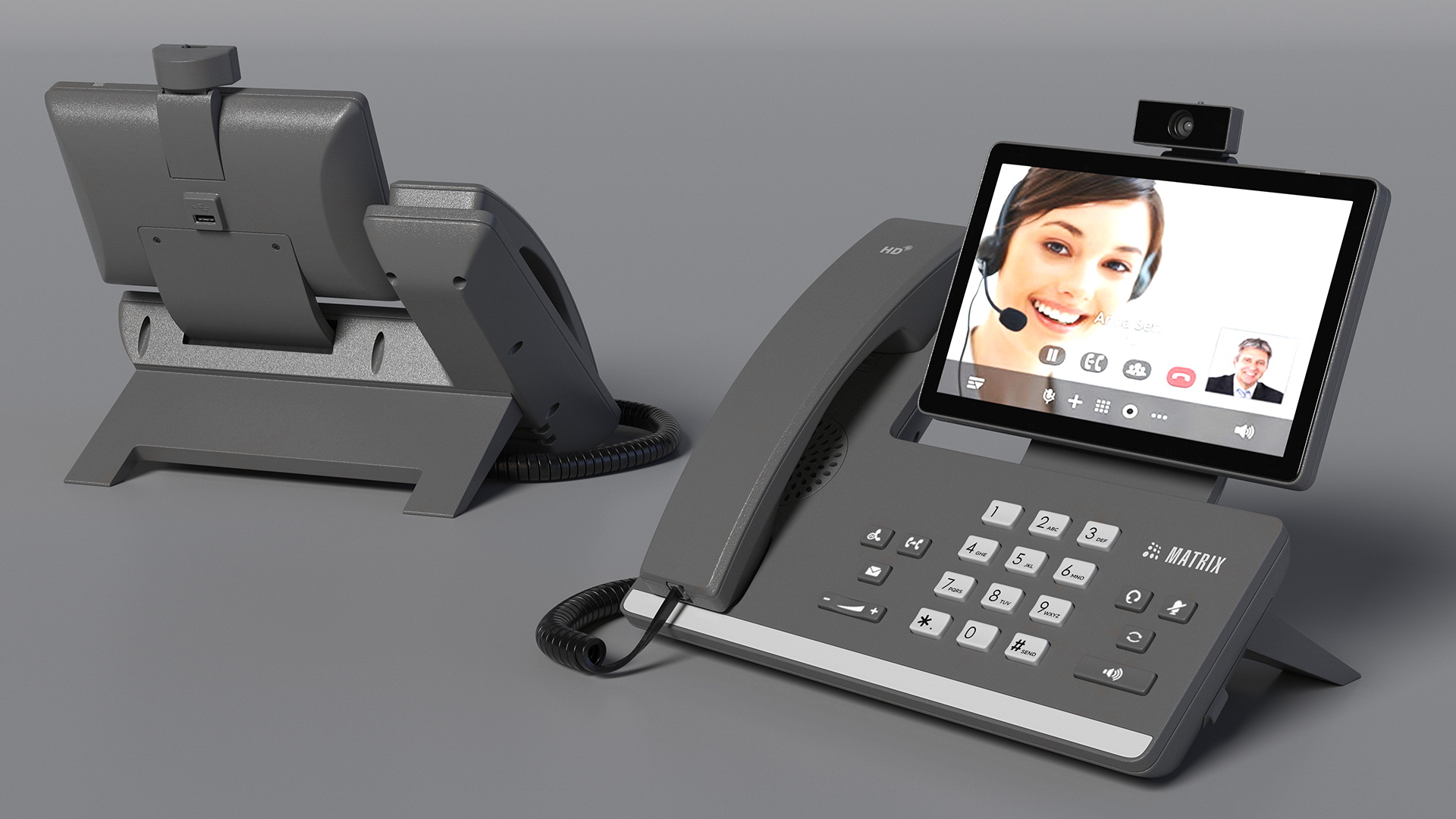 Smart Video IP Phone Matrix Grey Lights On 3D