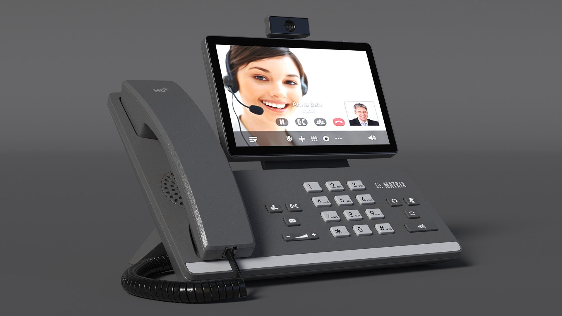 Smart Video IP Phone Matrix Grey Lights On 3D
