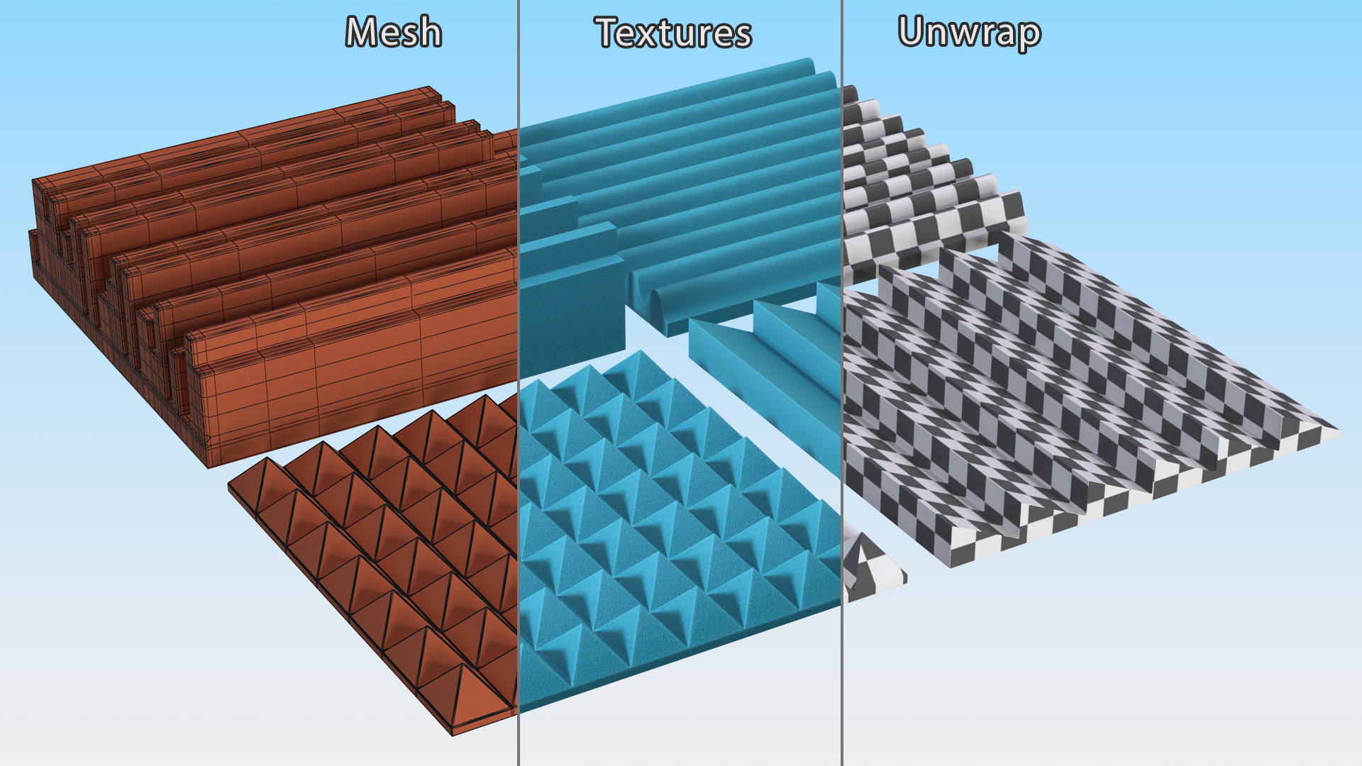 Foam Sound Absorbers Blue Set 3D model